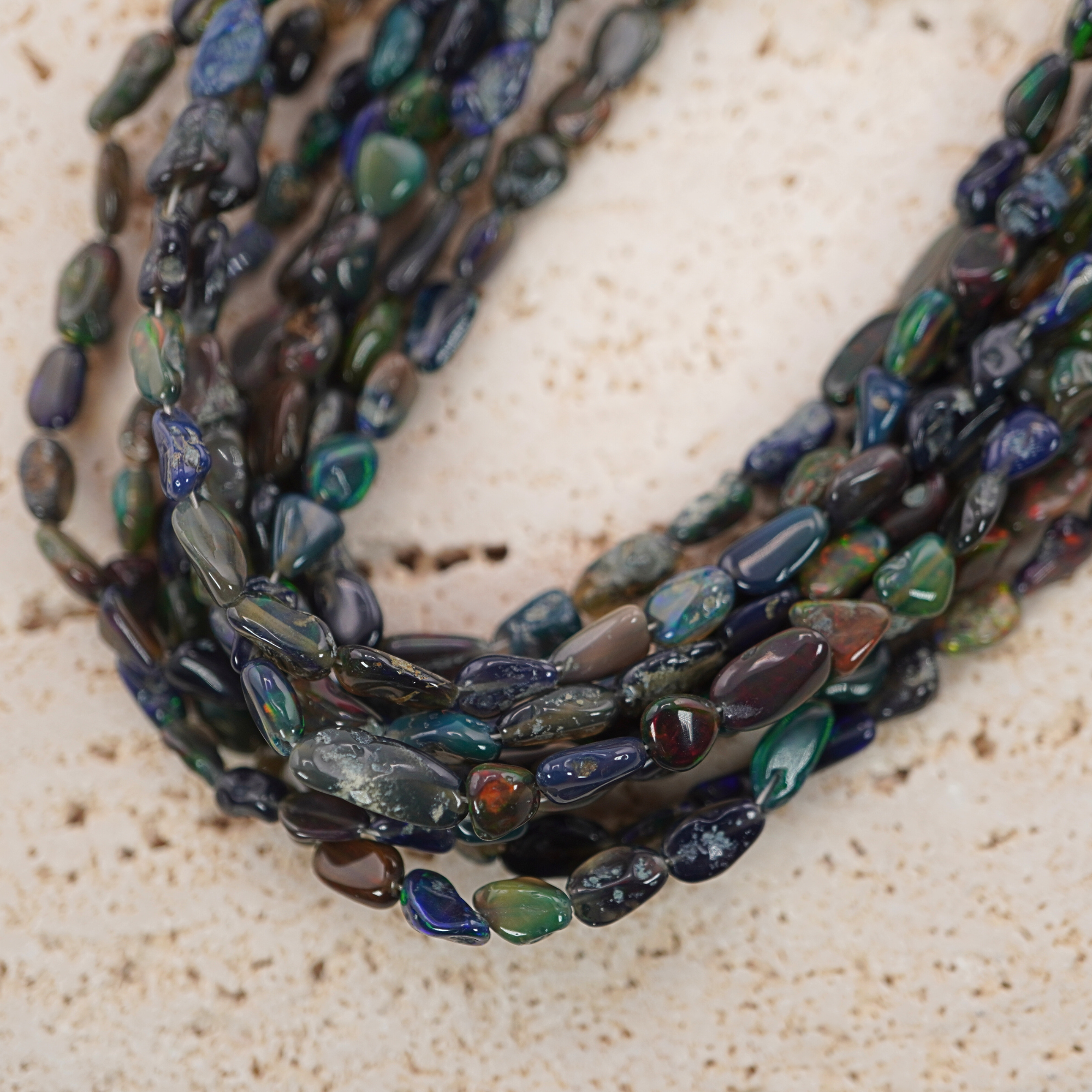 Black Ethiopian Opal Smooth Nugget Shape Loose Gemstone Strand Beads