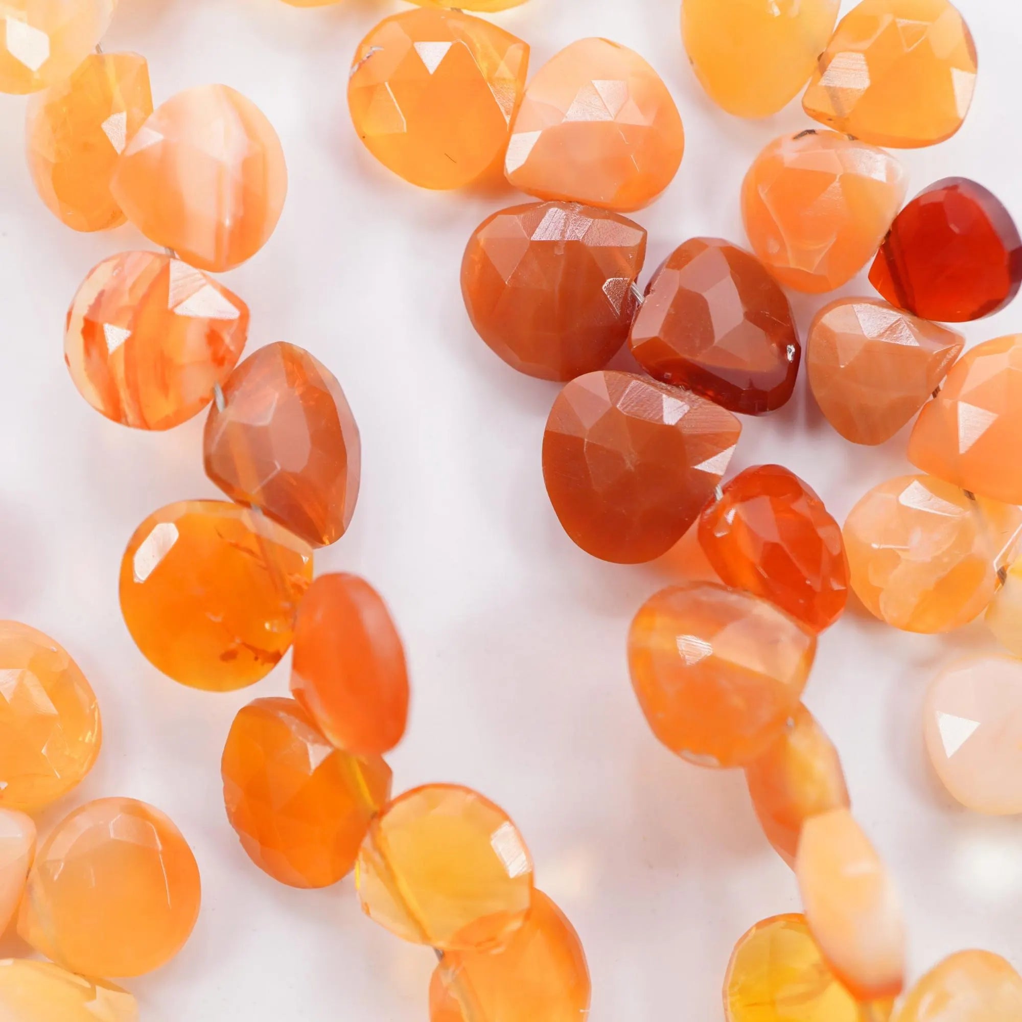 Mexican Fire Opal Faceted Heart Gemstone Strand Beads