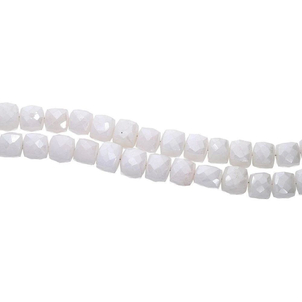 Milky Quartz Mystic Coated Faceted Box Shape Strand Beads