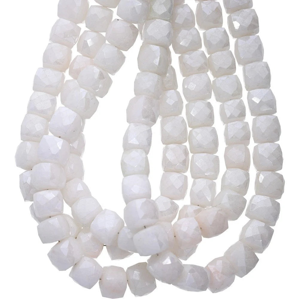 Milky Quartz Mystic Coated Faceted Box Shape Strand Beads