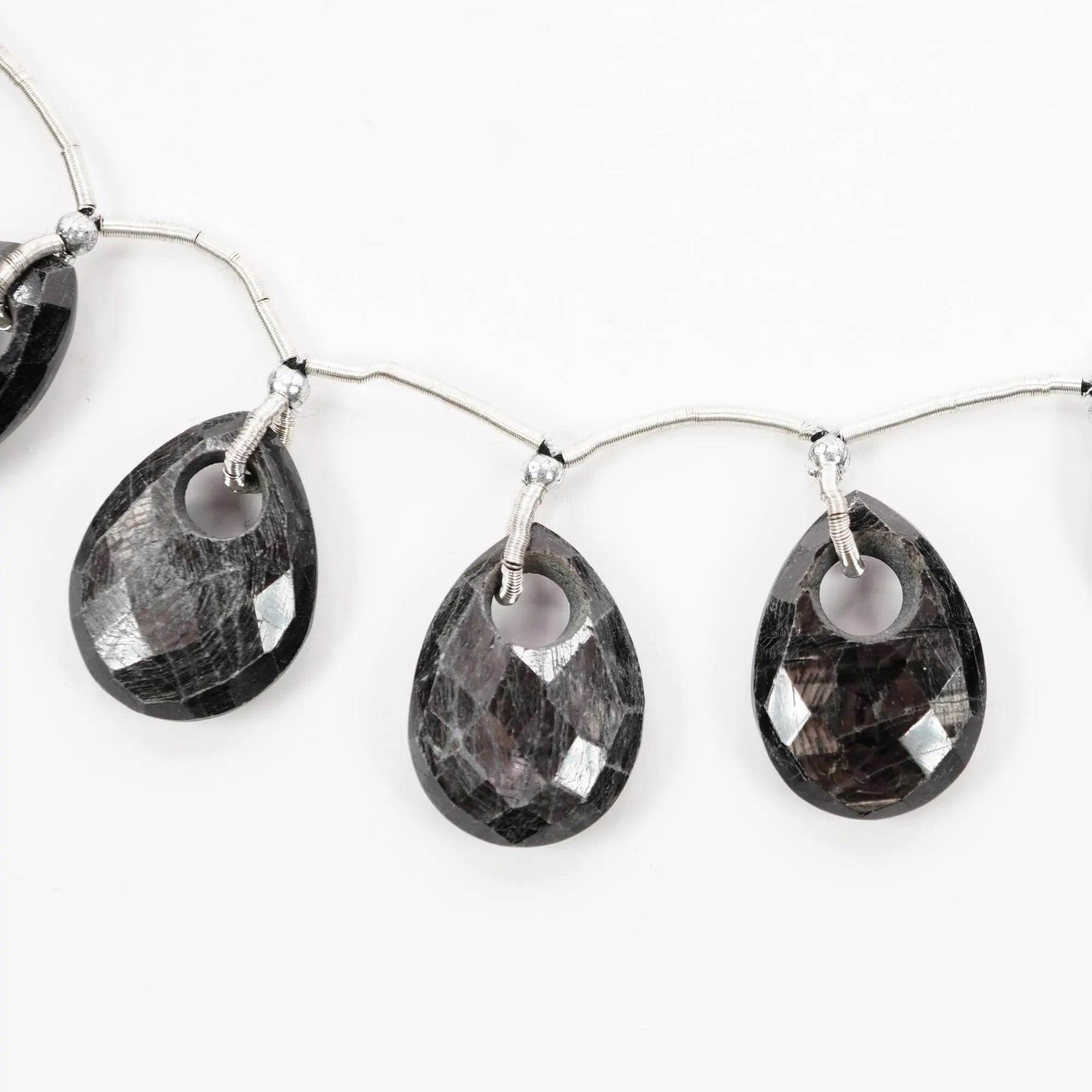 Obsidian Faceted Pear Gemstone Strand Beads