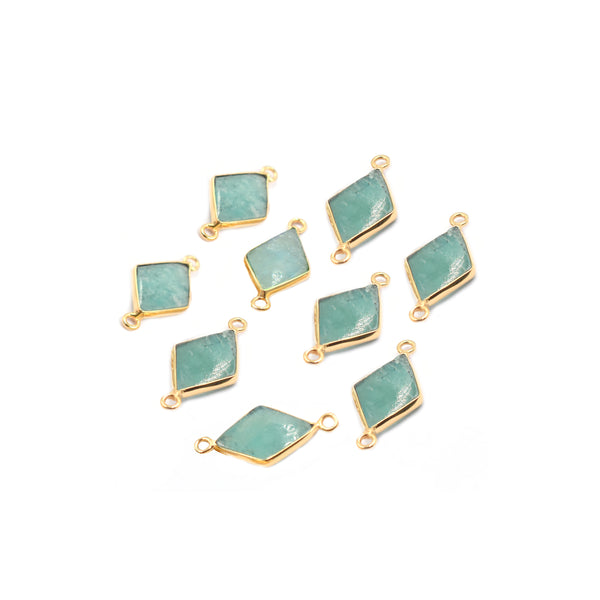 Amazonite 16X10 MM Diamond Shape Silver Bezel Vermeil Connector (Set Of 2 Pcs) - Jaipur Gem Factory