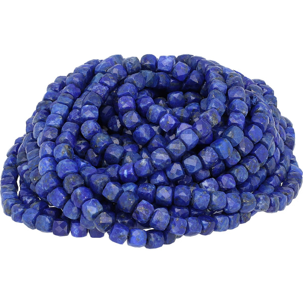 Lapis Lazuli 4X4 MM Faceted Cube Shape Beads Strand