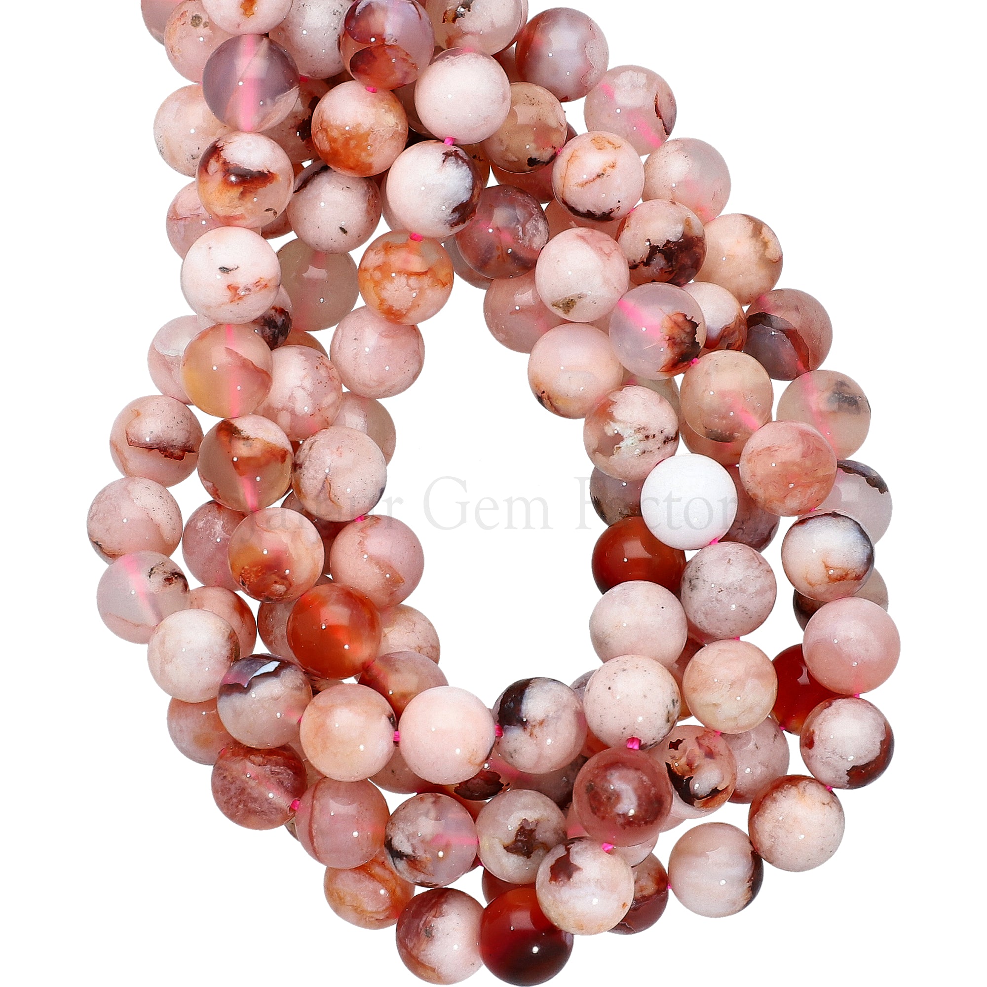 8 MM Cherry Blossom Agate Smooth Round Beads 14 Inches Strand
