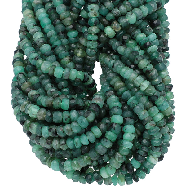 Raw Emerald 4.5 To 5 MM Faceted Rondelle Shape Beads Strand 1mm Drill