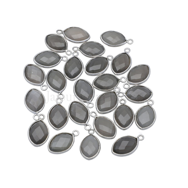 13X9 MM Rhodium Plated Sterling Silver Bezel Gray Moonstone Faceted Marquise Pendant