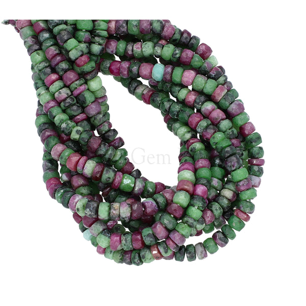 Ruby Zoisite 4.5 To 5 MM Faceted Rondelle Shape Beads Strand 1mm Drill