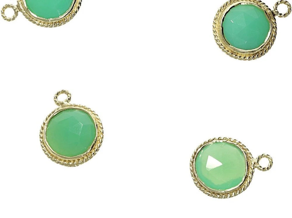 Chrysoprase Chalcedony Round Coin Shape Gemstone Sterling Silver Gold Plated Charm Pendant