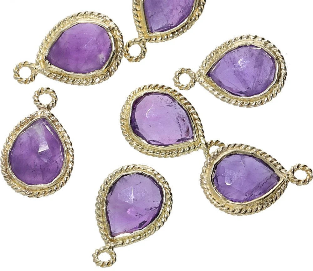 Amethyst Pear Gemstone Gold Plated Starling Silver Bezel Charm Pendant