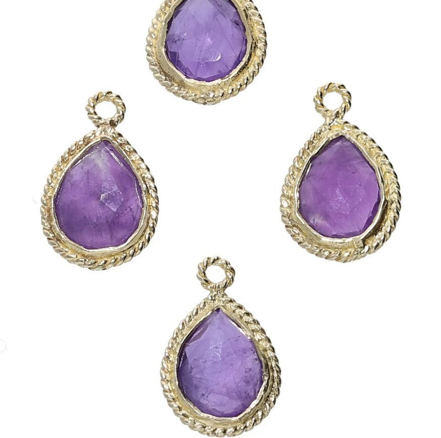 Amethyst Pear Gemstone Gold Plated Starling Silver Bezel Charm Pendant