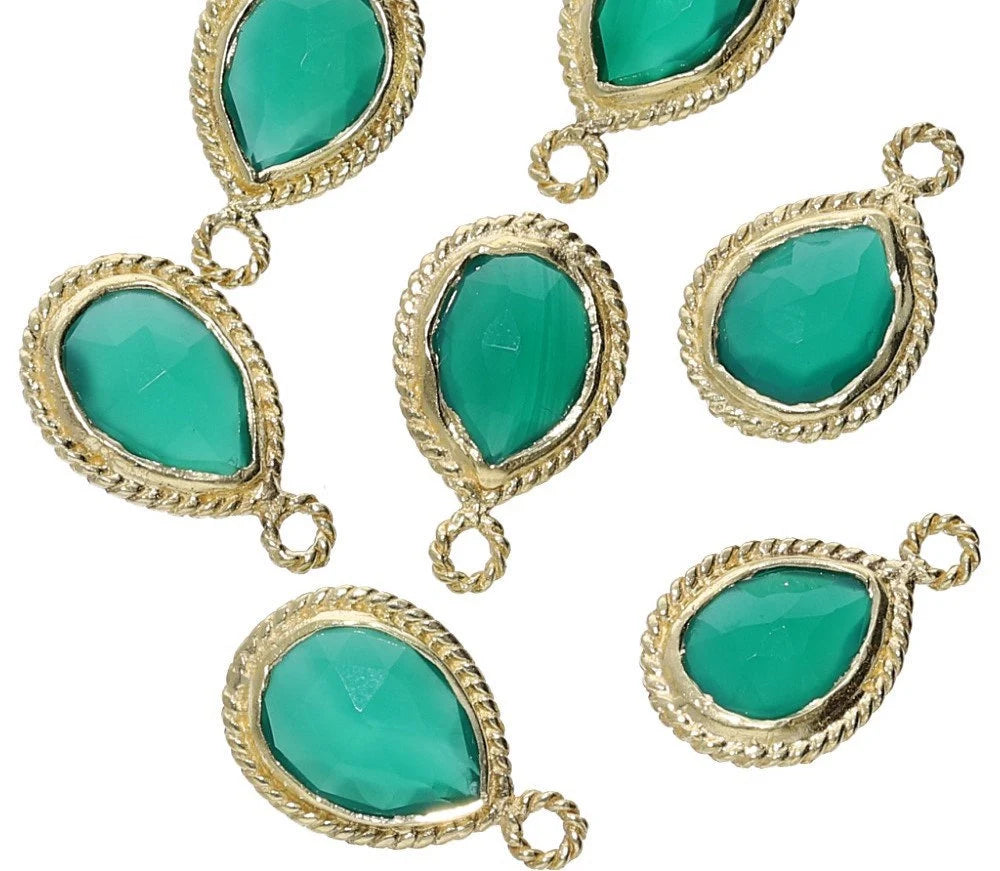 Green Onyx Pear Shape Gemstone Gold Plated Single Bail Bezel Charm Pendant