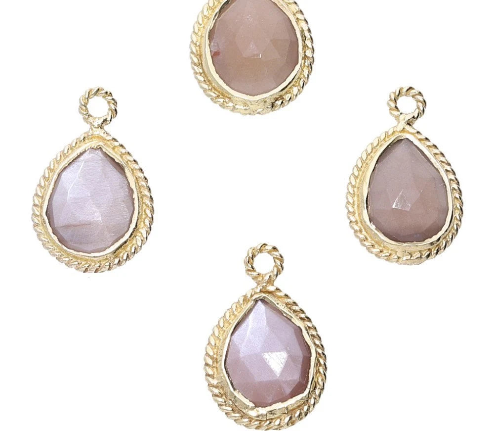 Chocolate Moonstone Pear Shape Gemstone Twisted Wire Gold Plated Finding Bezel Charm Pendant
