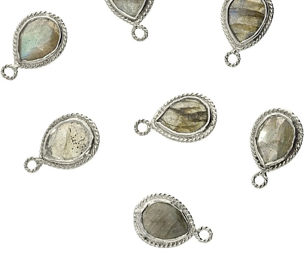 Labradorite Pear Shape Gemstone Twisted Wire Silver Plated Finding Bezel Charm Pendant