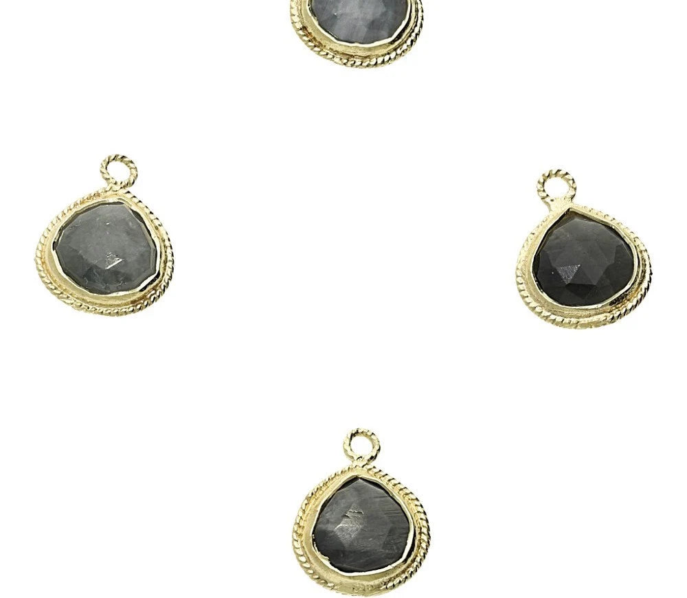 Cat's Eye Faceted Heart Gemstone Gold Plated Silver Bezel Charm Pendant 