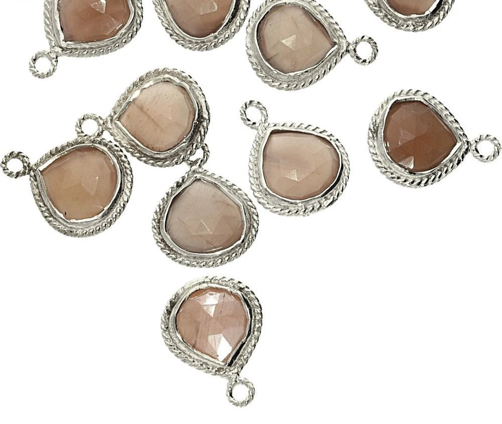 Chocolate Moonstone Heart Shape Sterling Silver Bezel Gold Plated Pendant Charm, Single Bail Bezel