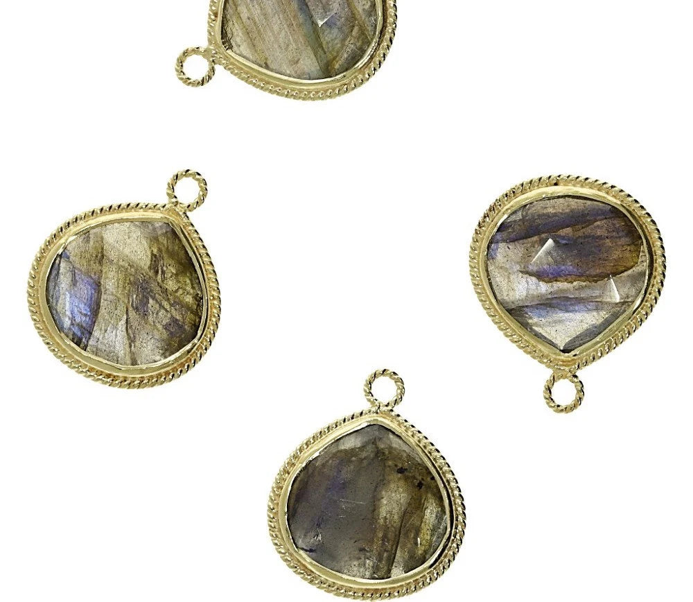 Labradorite Heart Shape Gemstone Twisted Wire Gold Plated Finding Bezel Charm Pendant