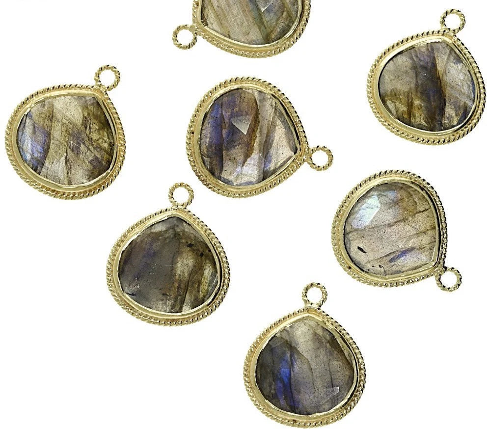 Labradorite Heart Shape Gemstone Twisted Wire Gold Plated Finding Bezel Charm Pendant
