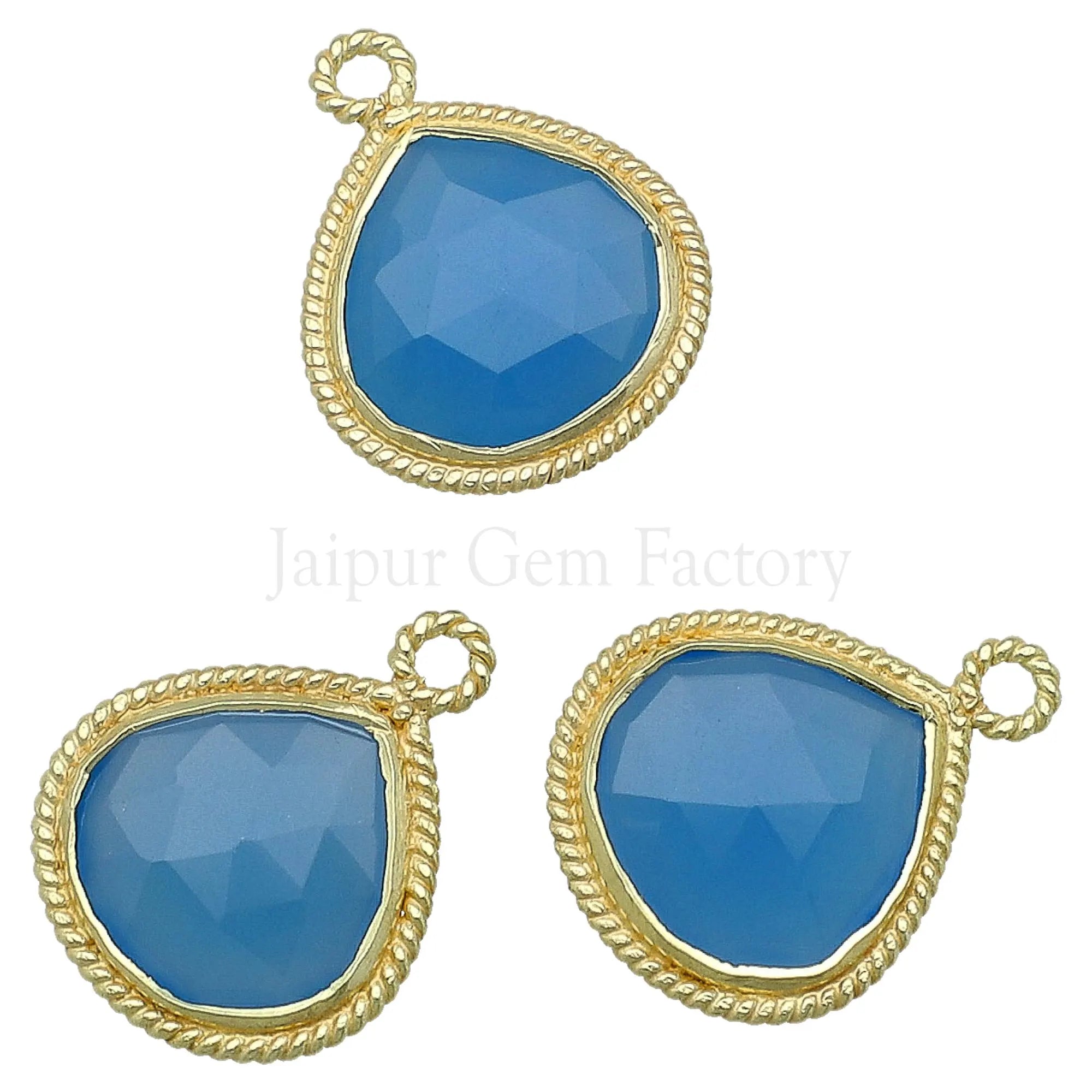 Blue Chalcedony Faceted Heart Shape Gemstone Gold Plated Bezel Charm Pendant