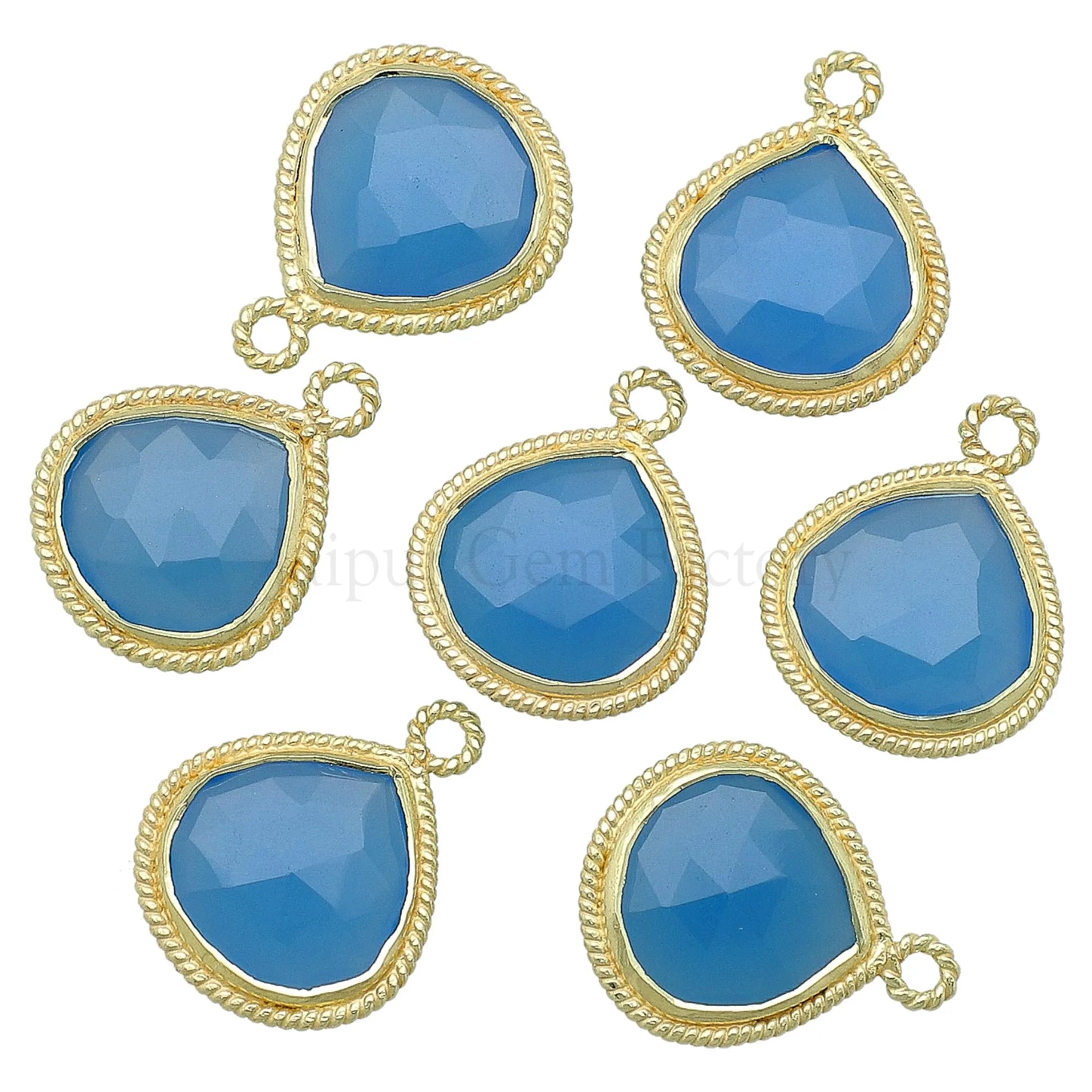 Blue Chalcedony Faceted Heart Shape Gemstone Gold Plated Bezel Charm Pendant