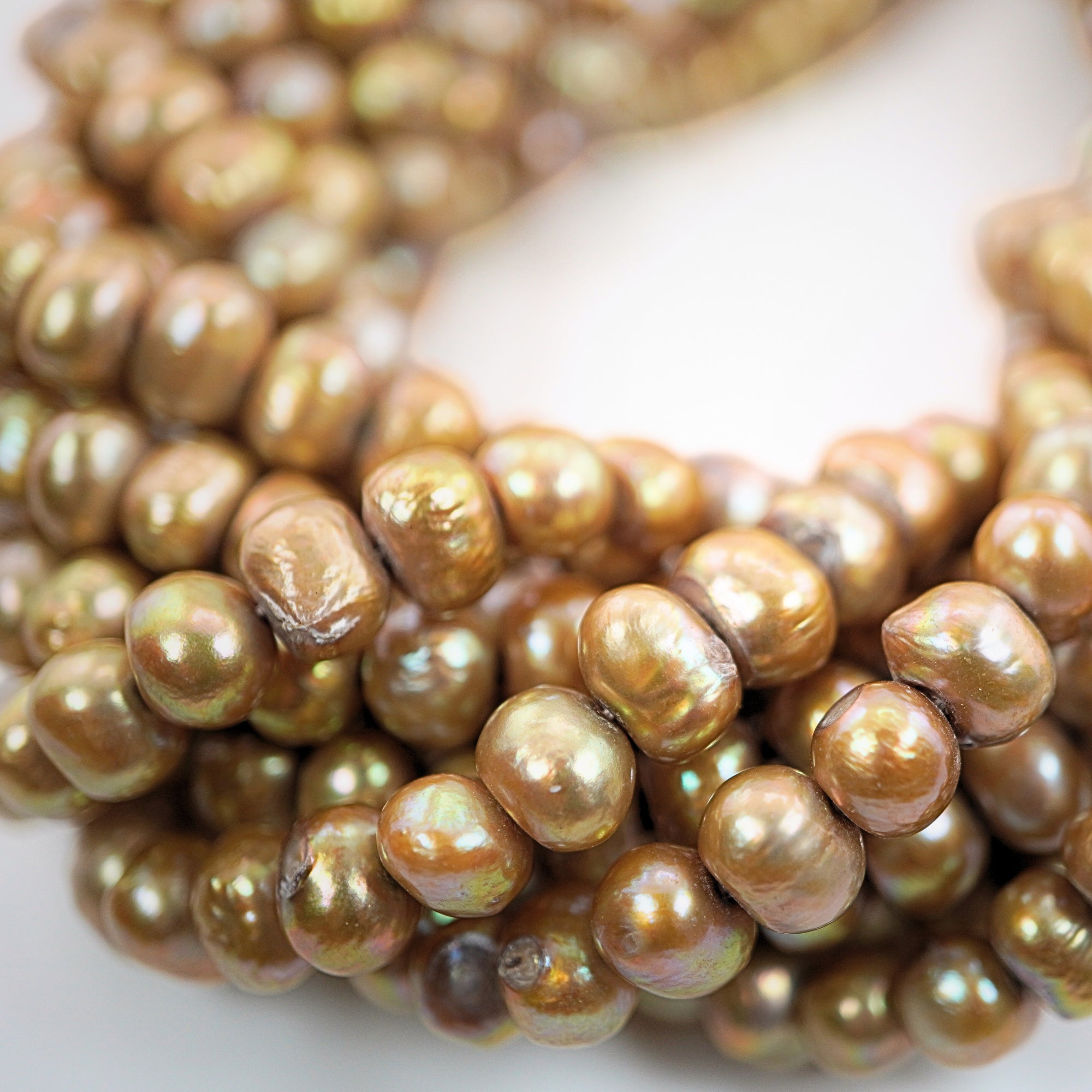 8x7 MM Real Freshwater Pearls Golden Beads

