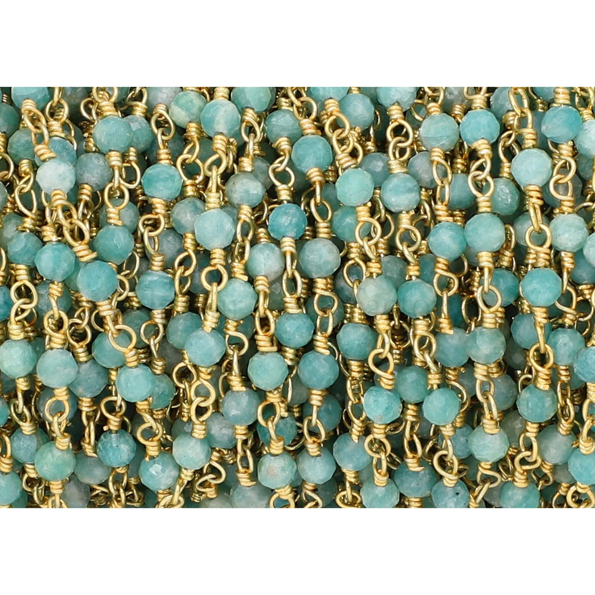 Amazonite Beaded Rosary Chain Brass Gold Plated Beads Chain 