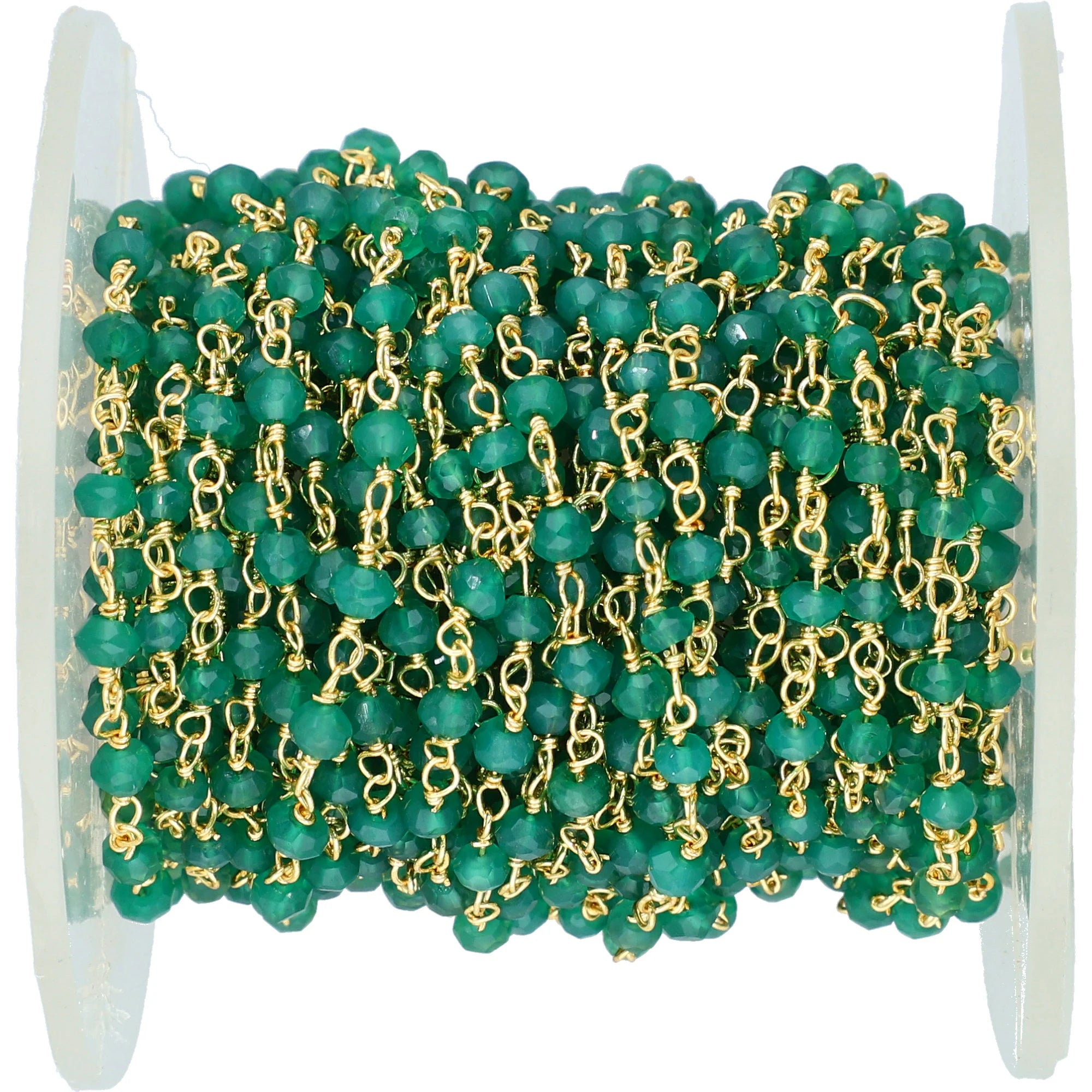 Green Onyx Gemstone Gold Plated Brass Rosary Chain Beads