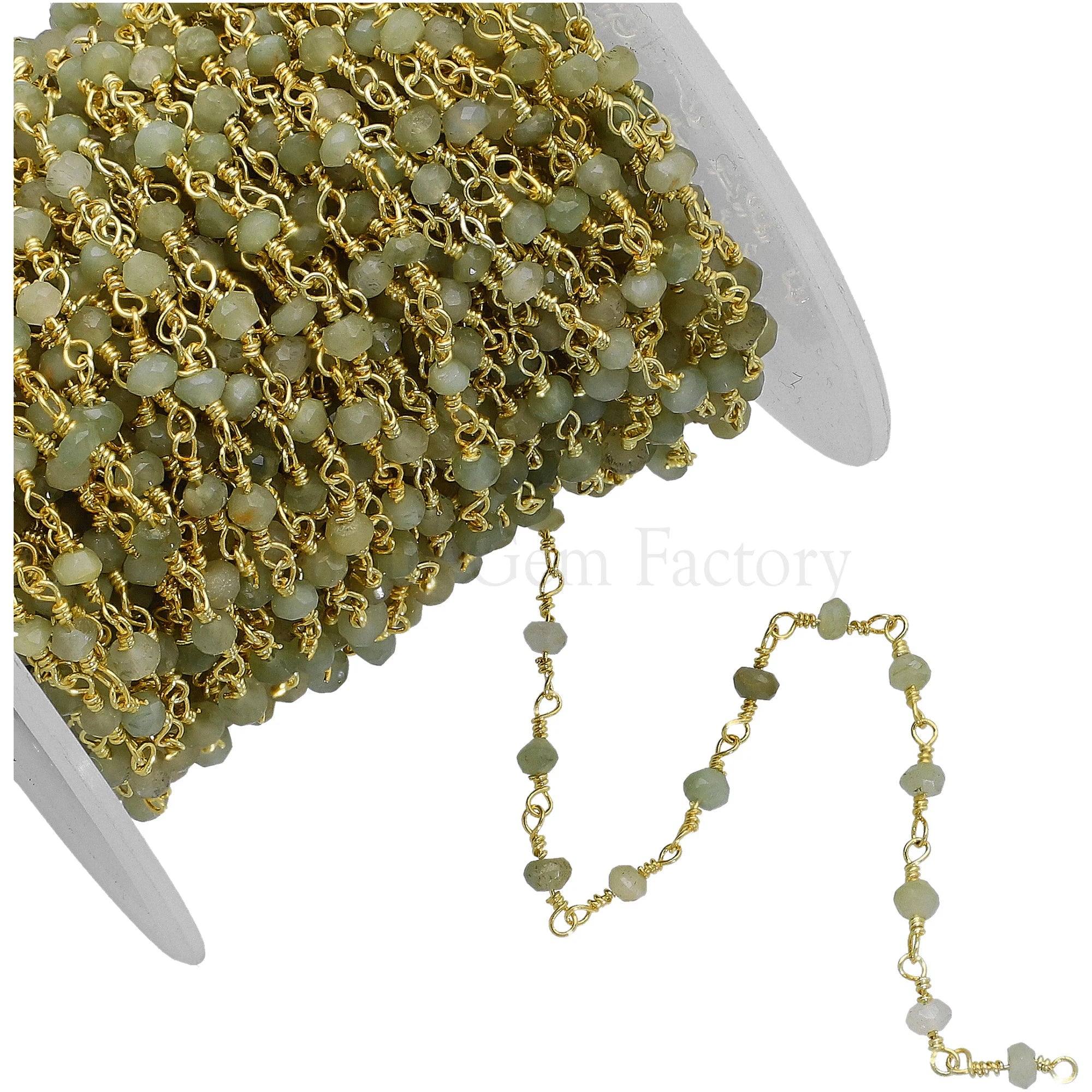 Cat's Eye Rondelle Shape Gemstone Brass Gold Plated Rosary Beads Chain