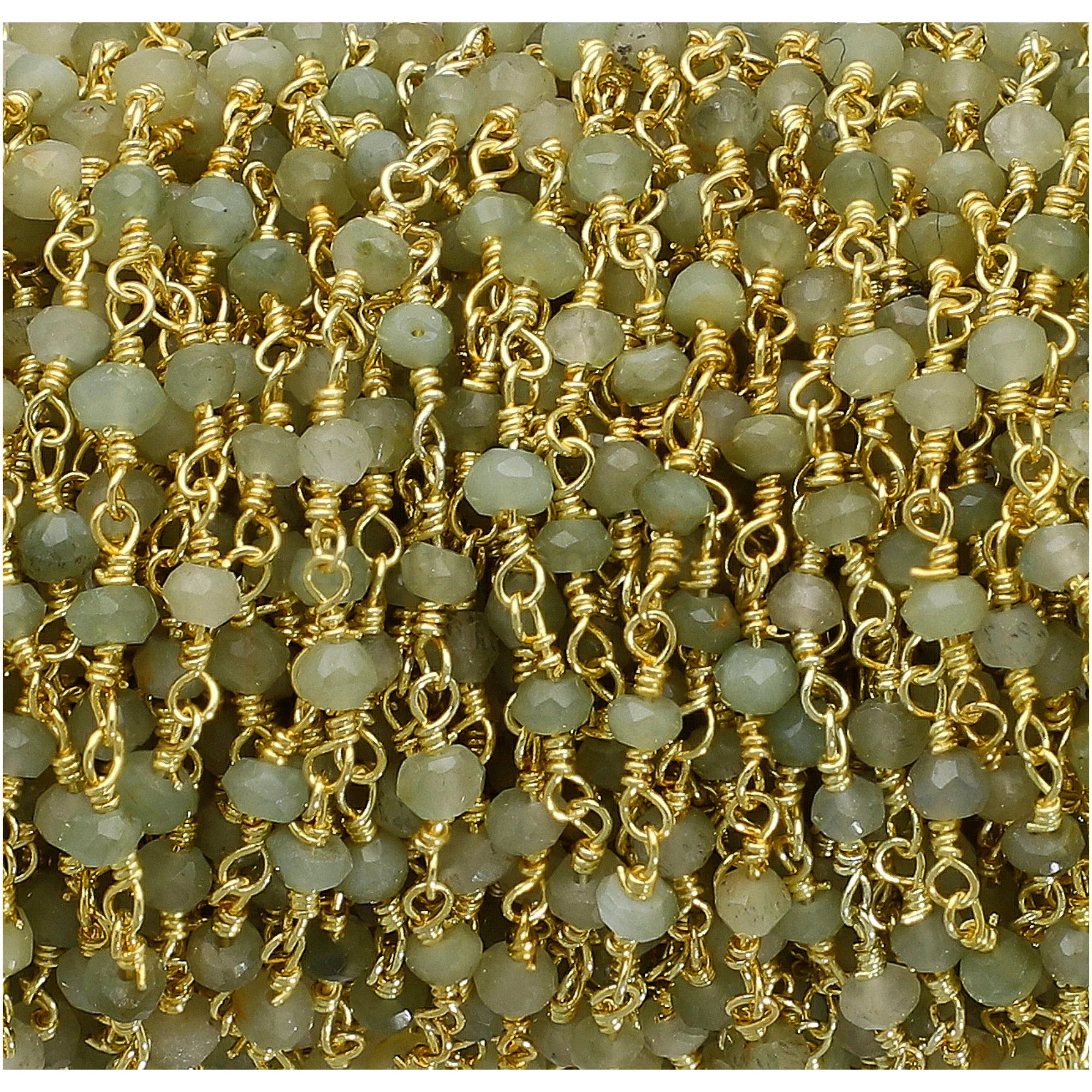 Cat's Eye Rondelle Shape Gemstone Brass Gold Plated Rosary Beads Chain