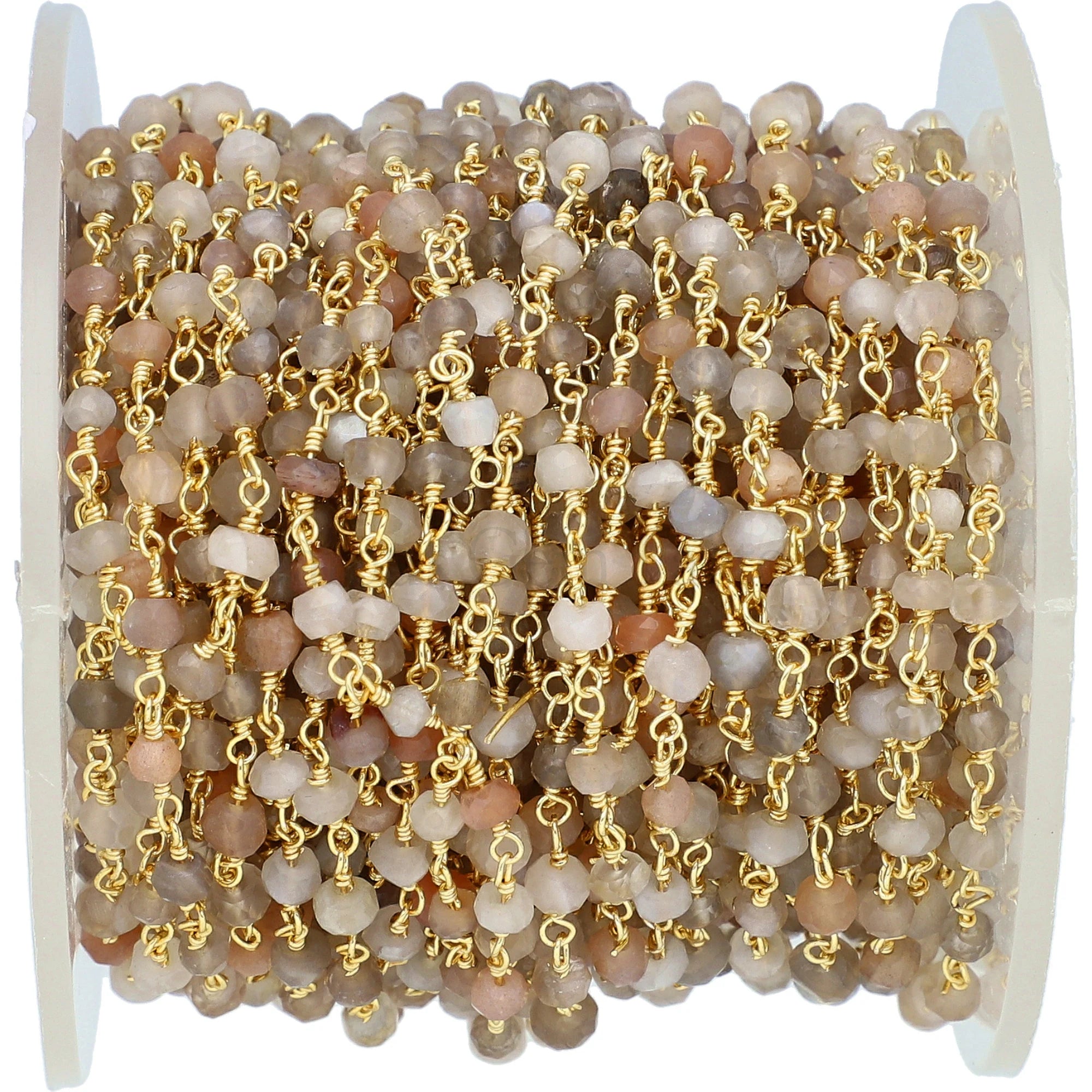 Multi Moonstone Gold Plated Brass Rosary Beads Chain