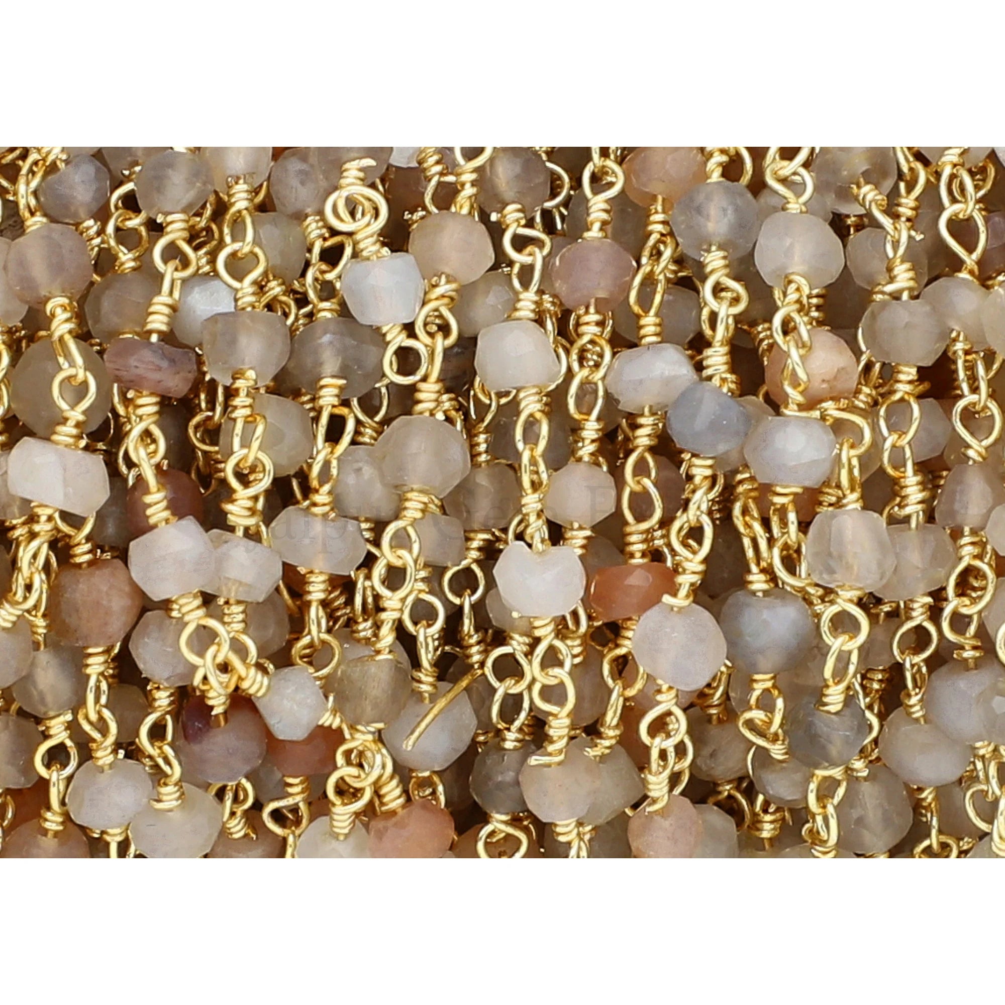 Multi Moonstone Gold Plated Brass Rosary Beads Chain