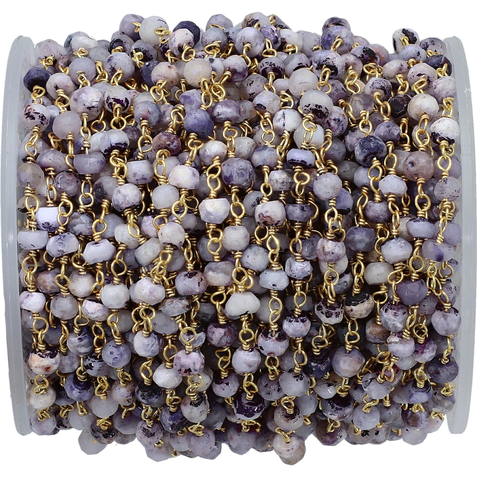 Tiffany (Purple Opal) Gemstone Gold Plated Brass Rosary Chain Beads 