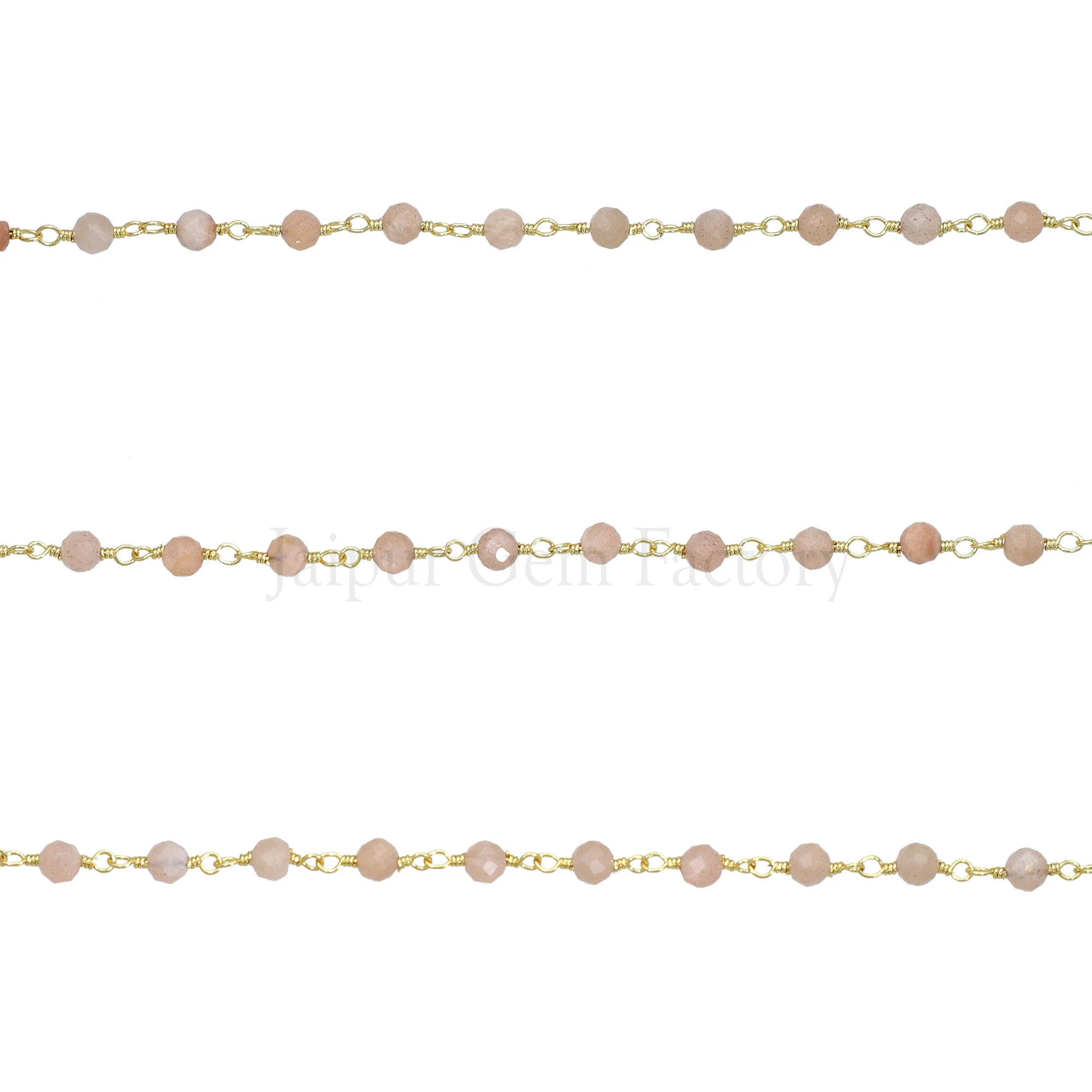 Moonstone Beaded Brass Gold Plated Rosary Beads Chain 