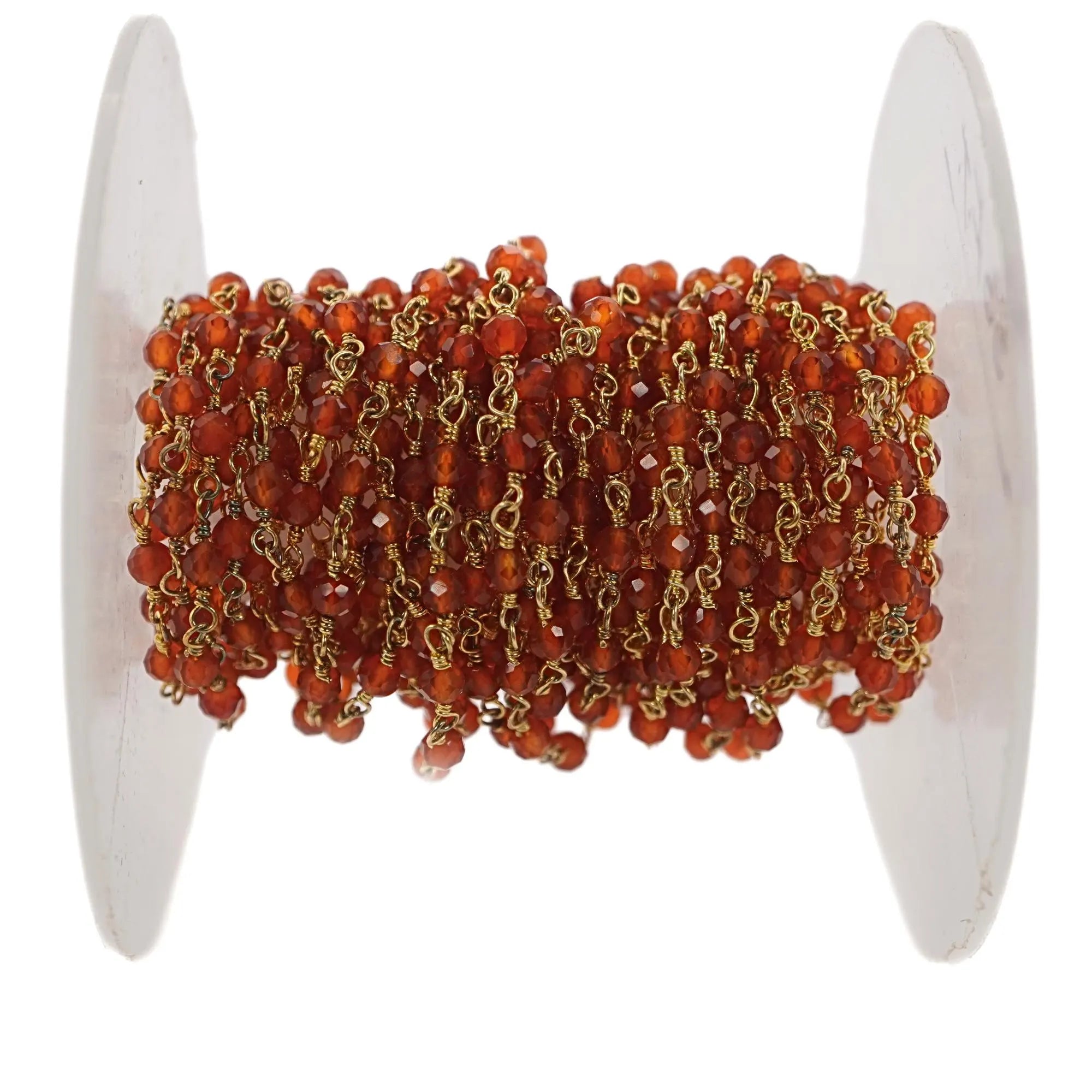 Red Agate Gemstone Beaded Brass Gold Plated Rosary Beads Chain