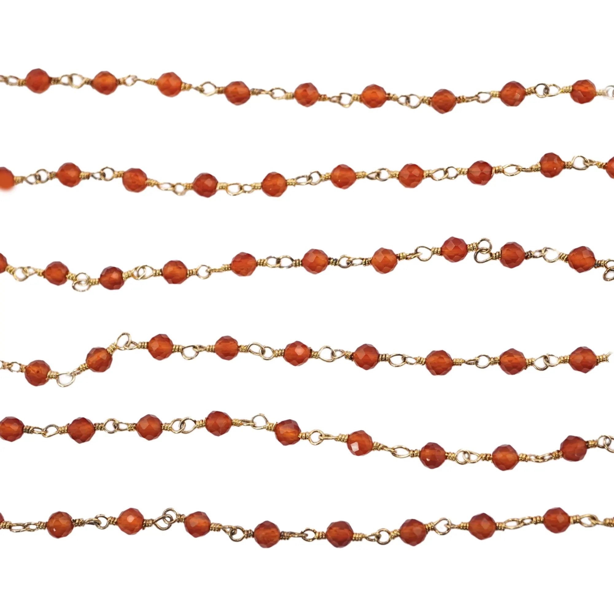 Red Agate Gemstone Beaded Brass Gold Plated Rosary Beads Chain