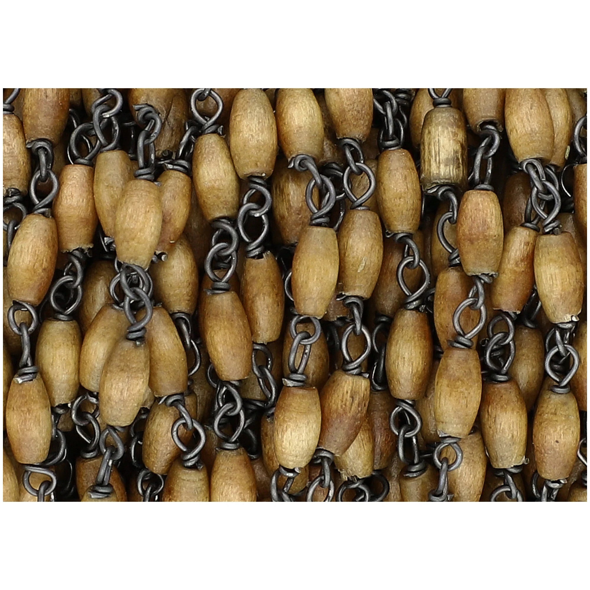 Wood Smooth Barrel Brass Oxidized Beaded Rosary Chain