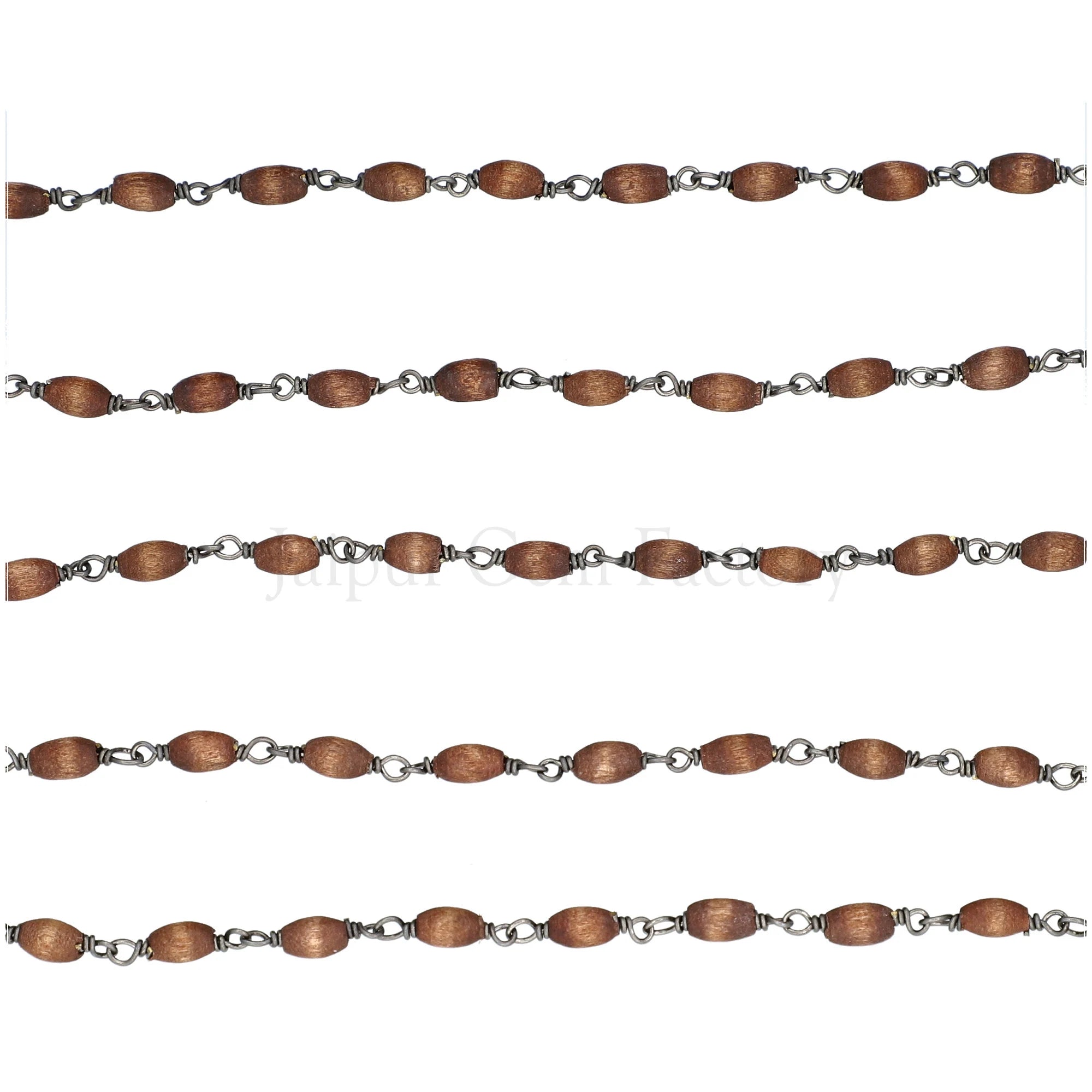 Brown Wood Smooth Barrel Brass Oxidized Rosary Beads Chain