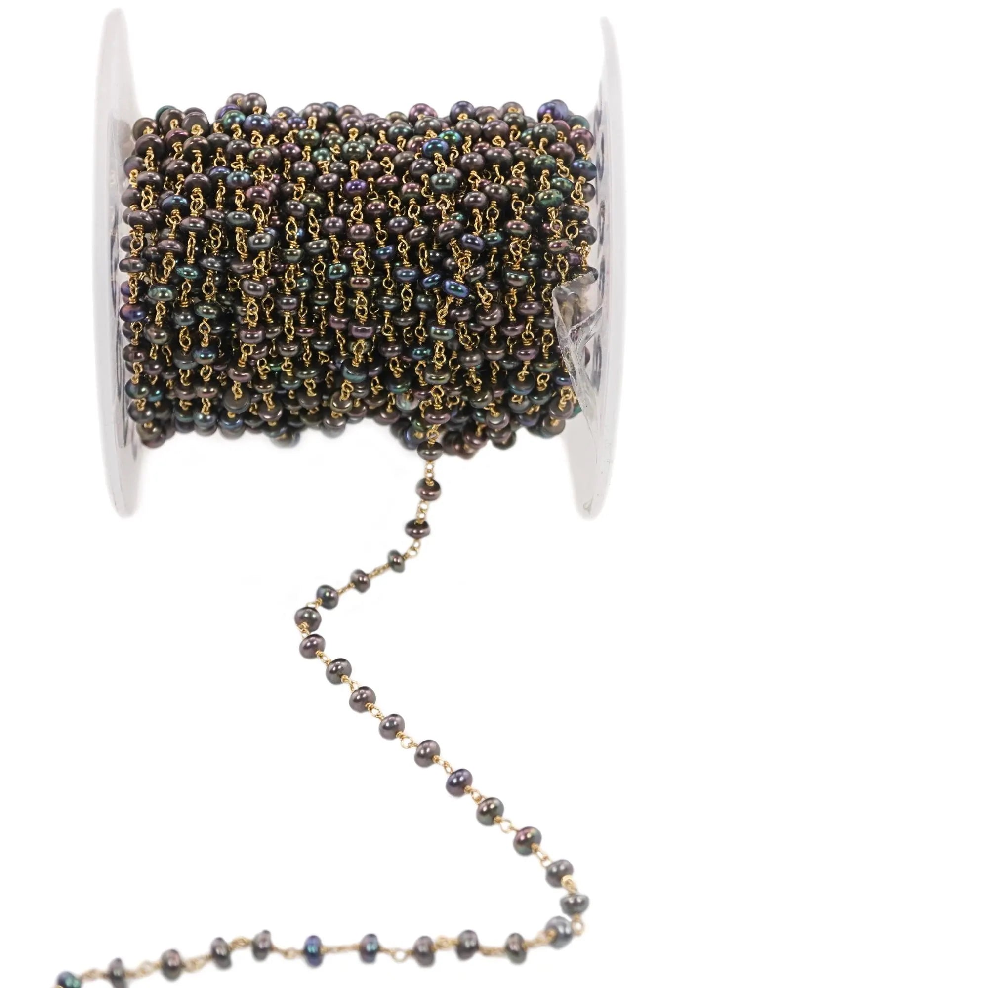 Brass rosary chain with peacock pearls

