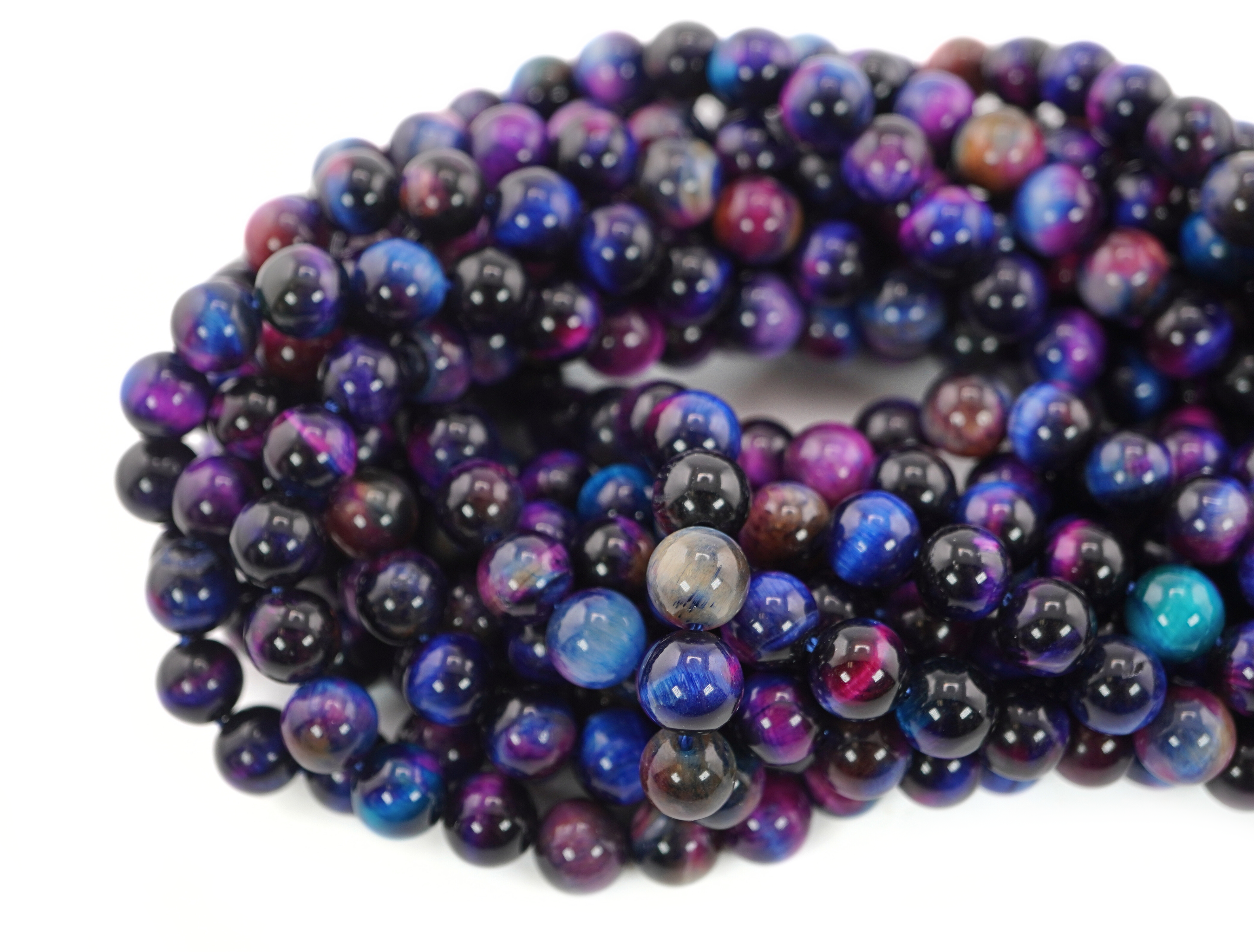  Galaxy Tiger Eye Smooth Round Shape Loose Gemstone Strand Beads