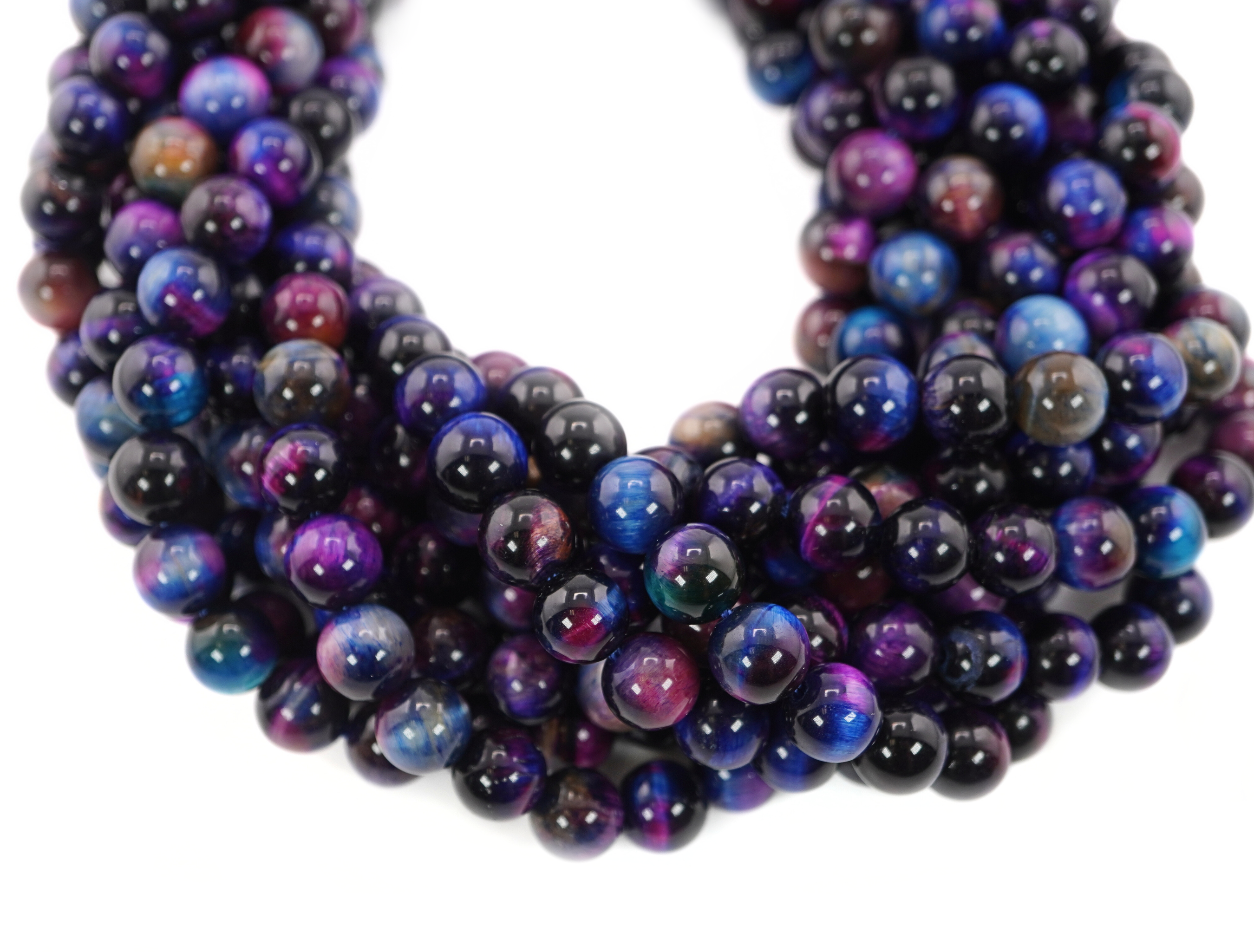  Galaxy Tiger Eye Smooth Round Shape Loose Gemstone Strand Beads