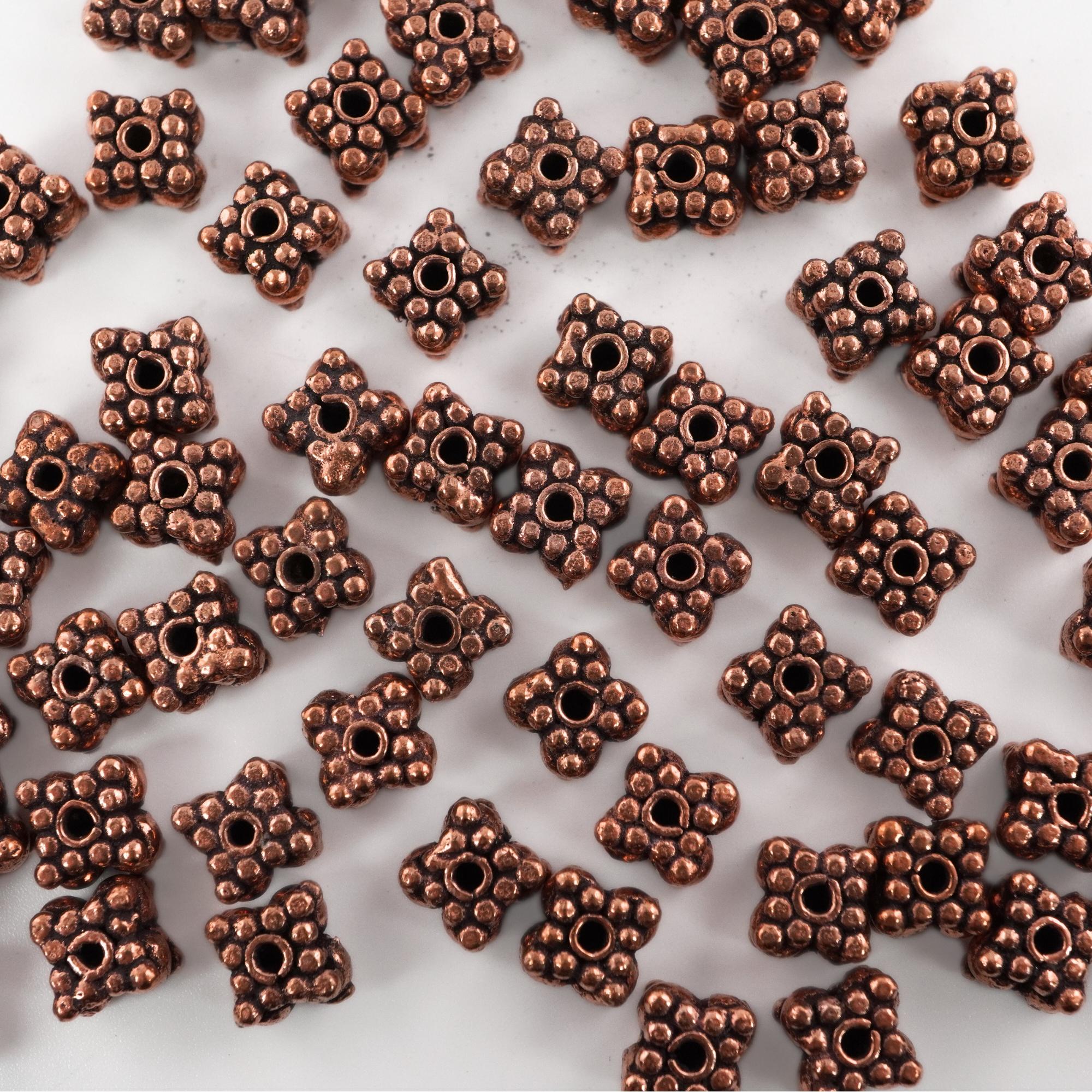 Antique Copper Square Shape Daisy Spacers Bead Real Metal Beads