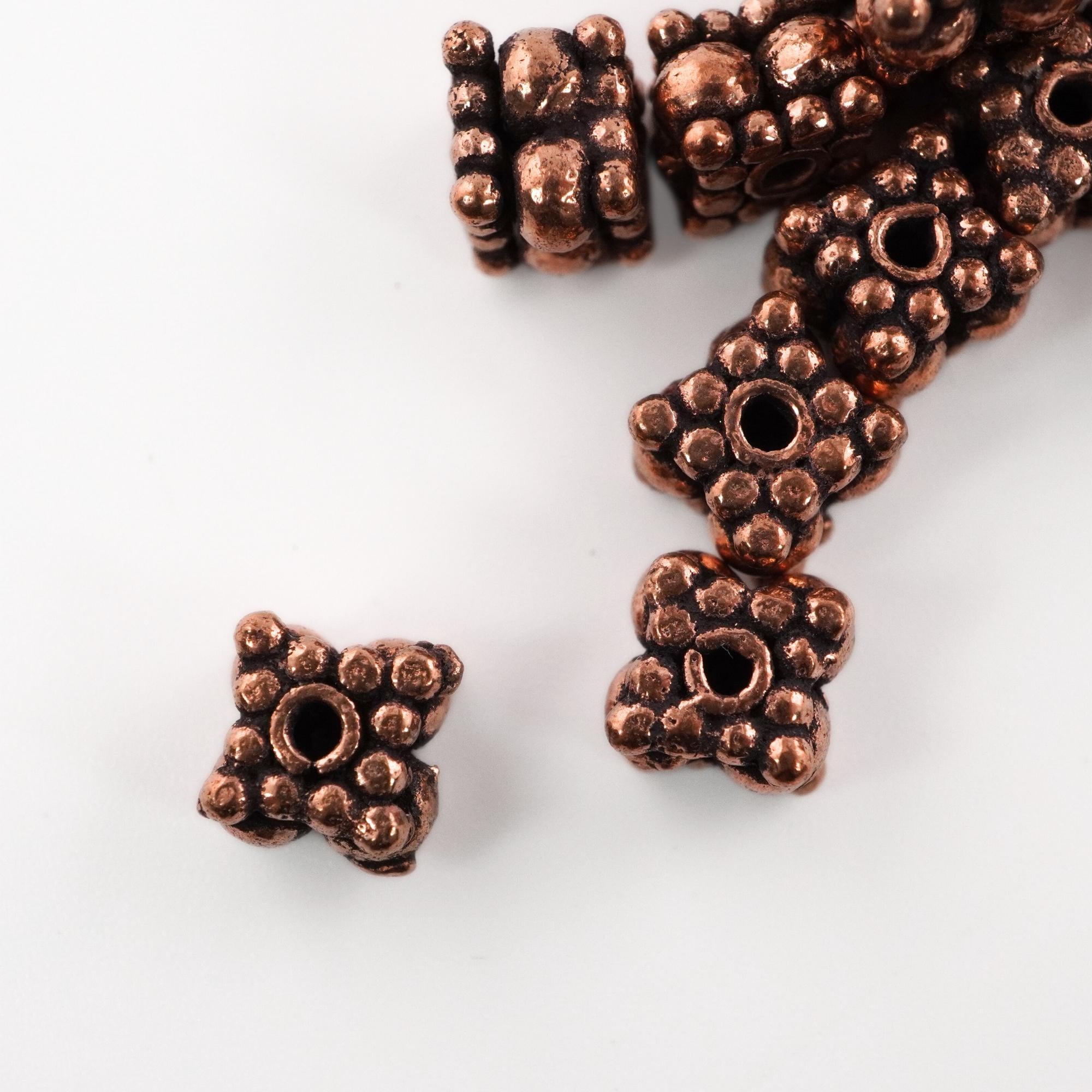 Antique Copper Square Shape Daisy Spacers Bead Real Metal Beads