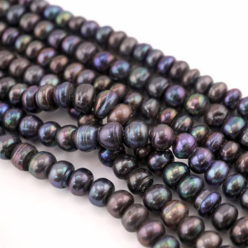 8 - 7 MM Peacock Button / Rondelle Freshwater Pearls Beads
