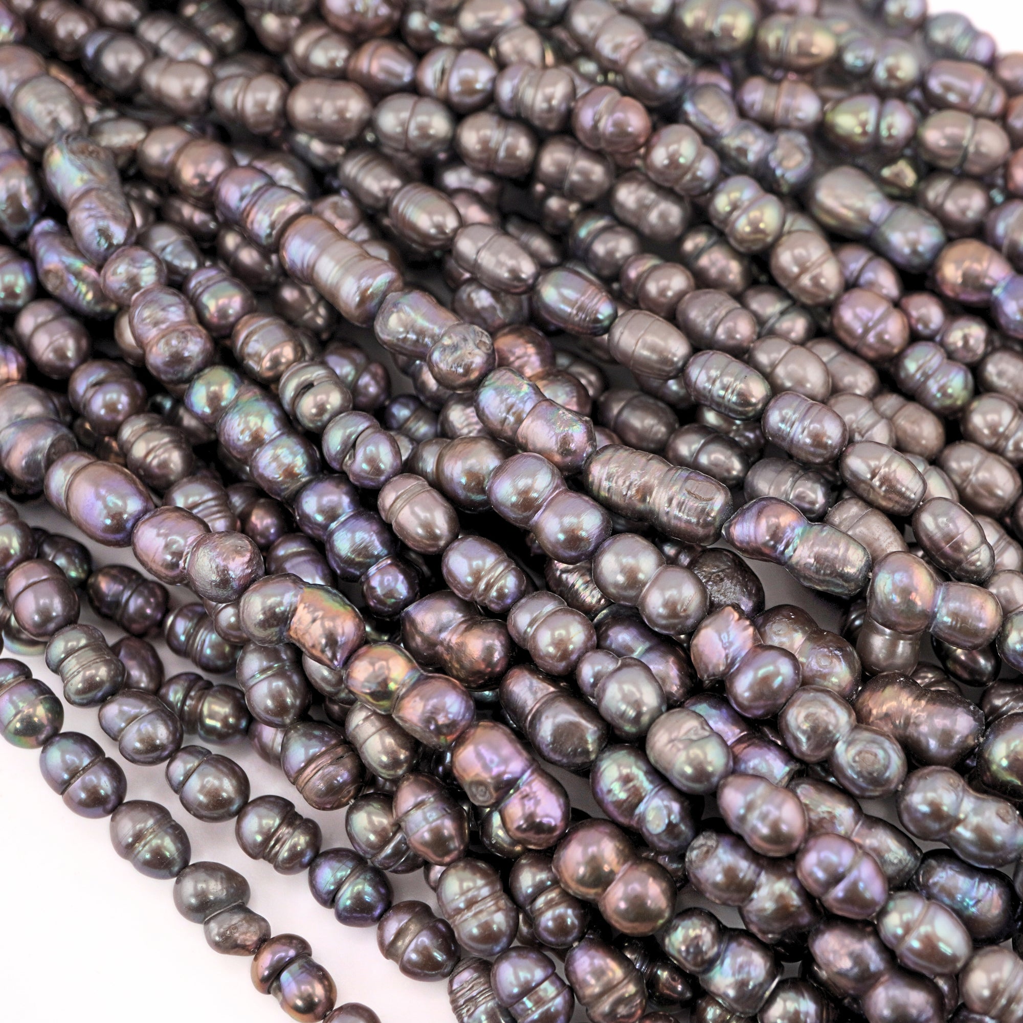 10 X 7 - 9 X 6 MM Gray Rice / Oval Freshwater Pearls Beads