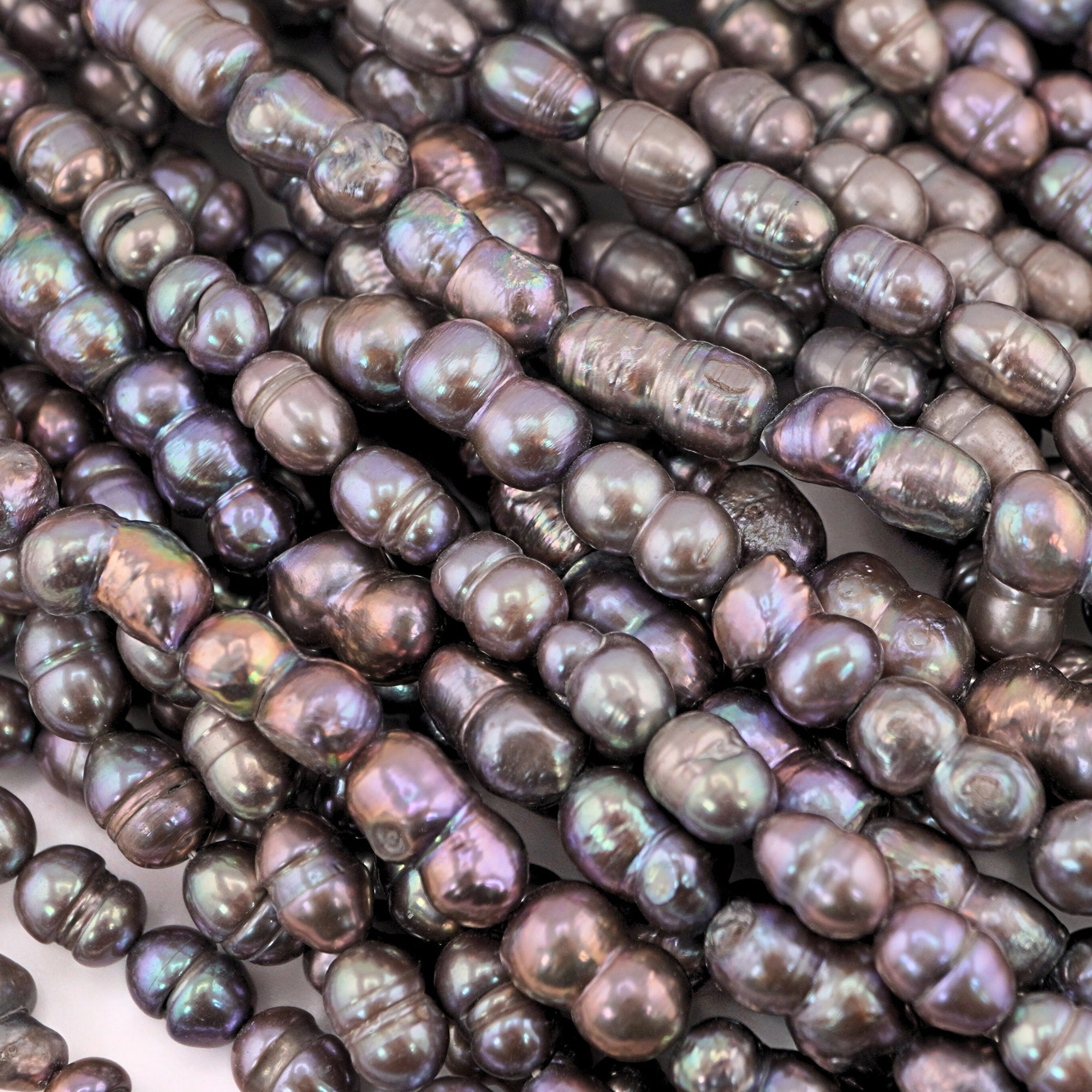 10 X 7 - 9 X 6 MM Gray Rice / Oval Freshwater Pearls Beads