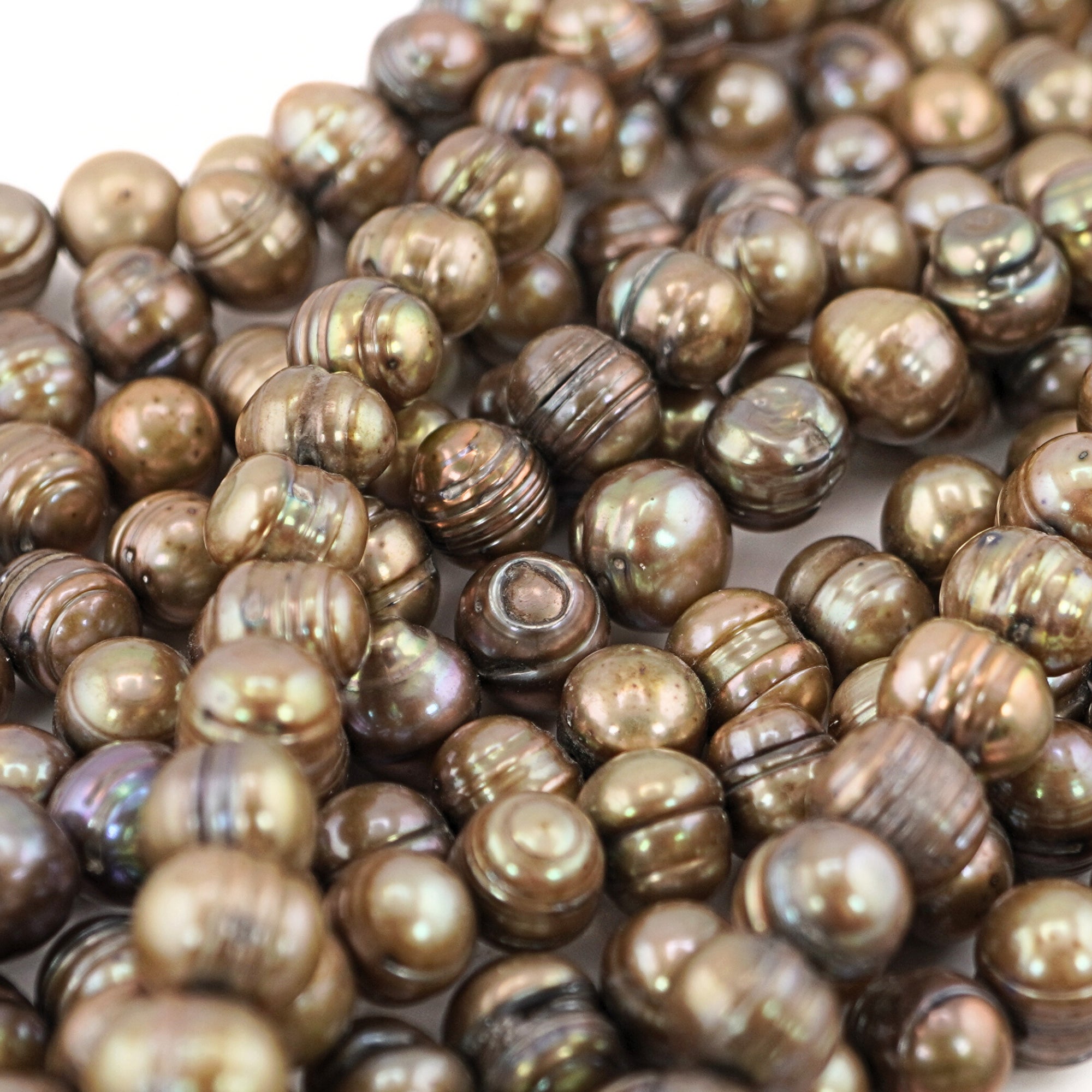 9 x 8 MM Golden Oval Freshwater Pearls Beads