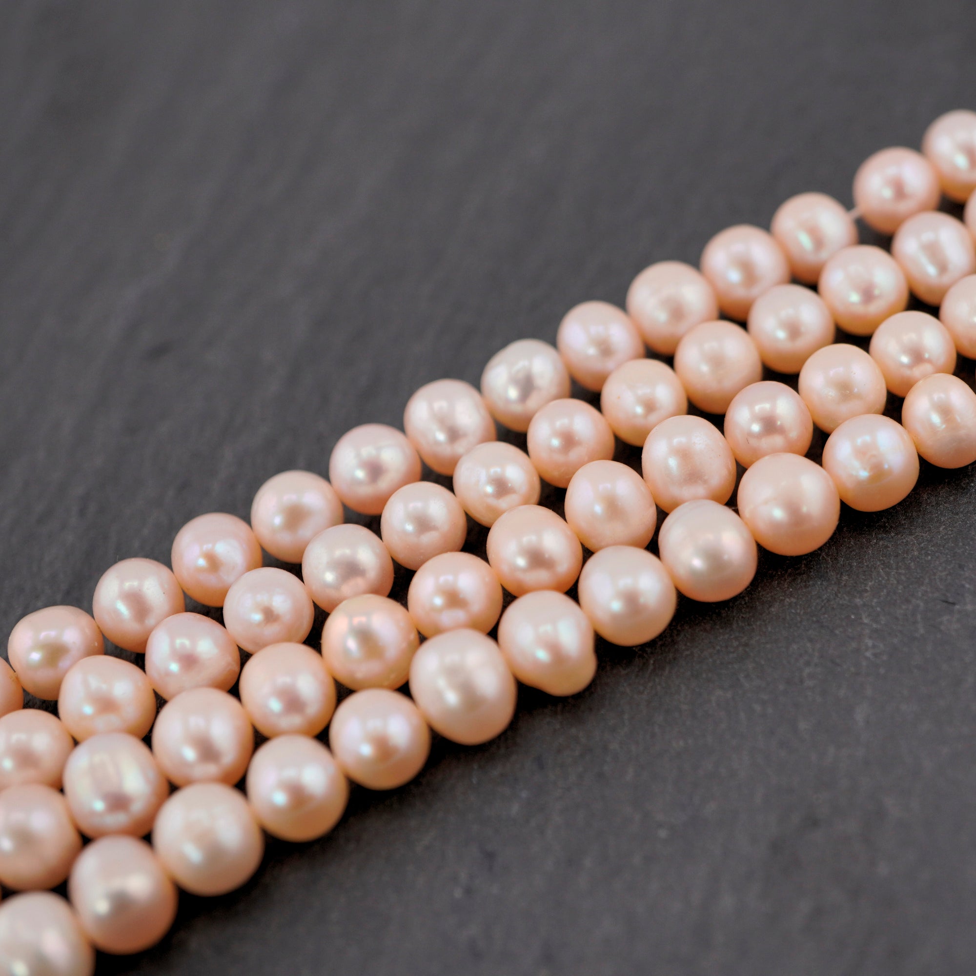6 MM Peach Oval Freshwater Pearls Beads