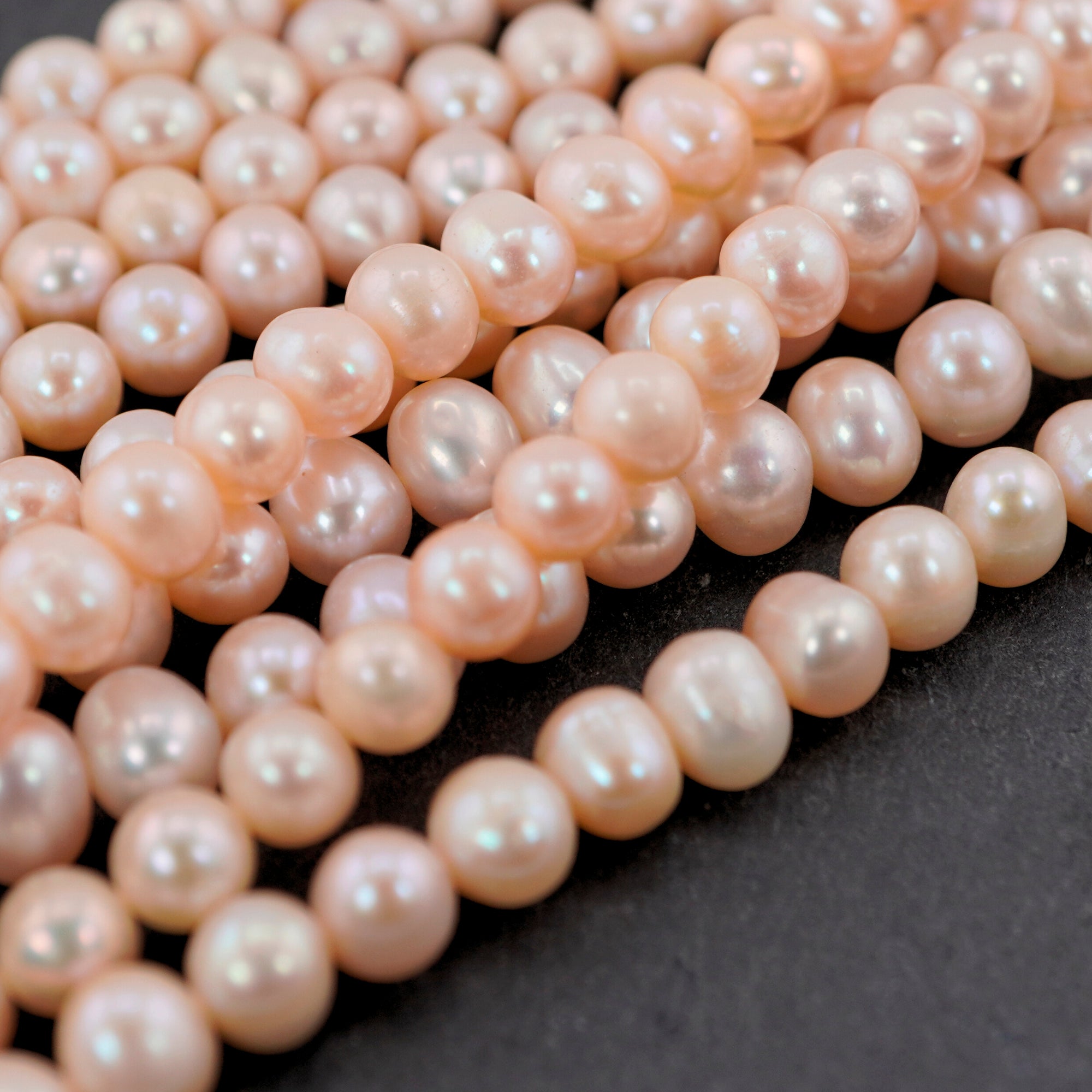 6 MM Peach Oval Freshwater Pearls Beads