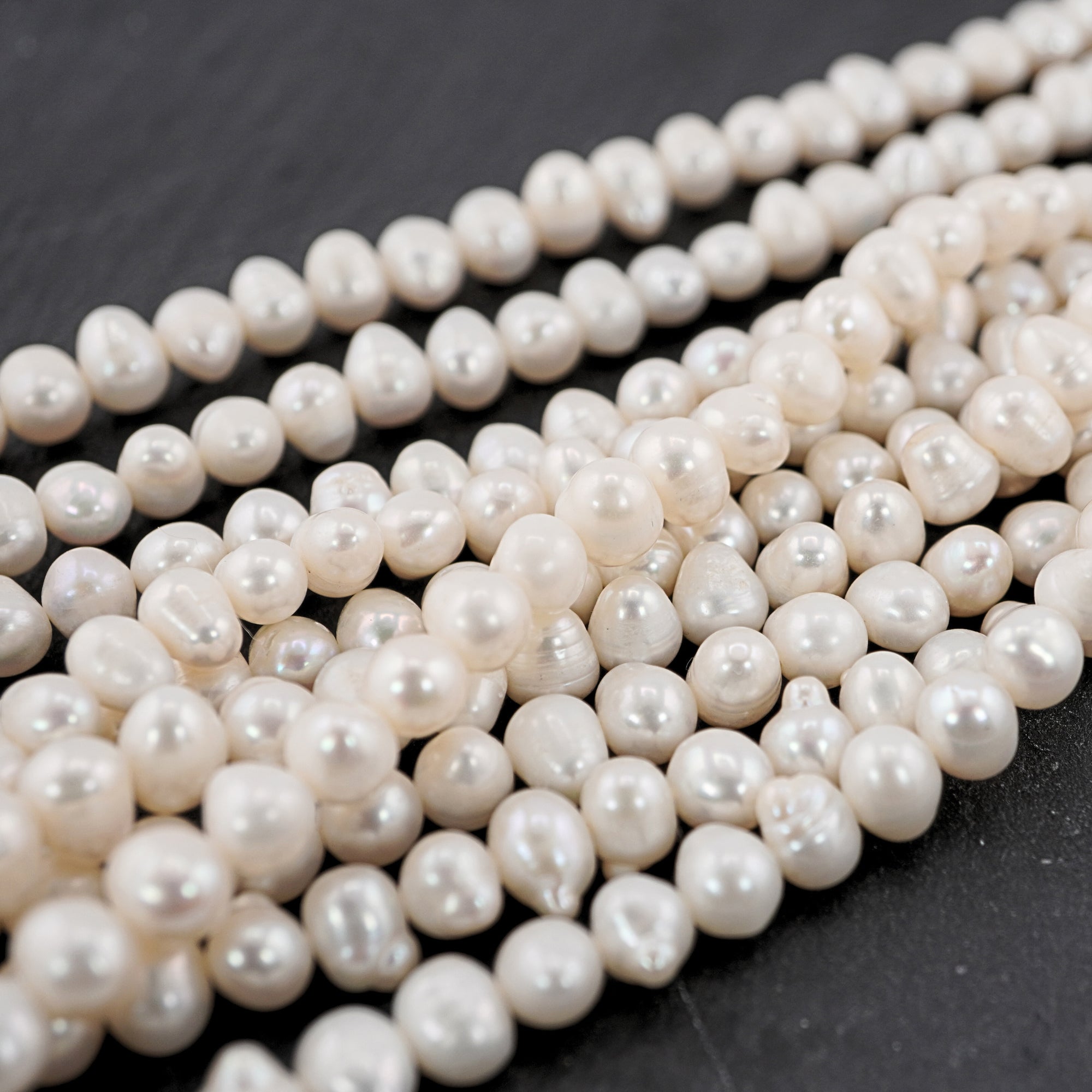 9 x 5 MM White Oval Freshwater Pearls Beads