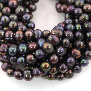9 x 8 - 8 MM Peacock Oval Freshwater Pearls Beads