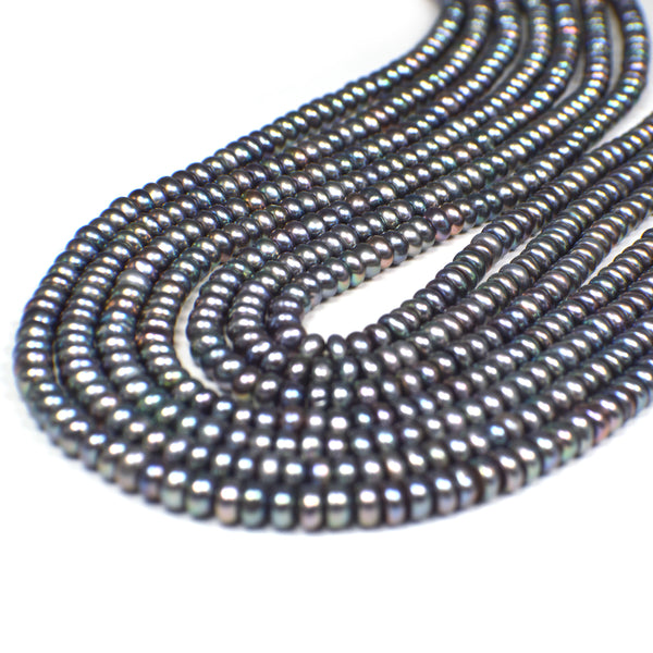 5 - 5.5 MM Peacock Navy Blue Button Freshwater Pearls Beads